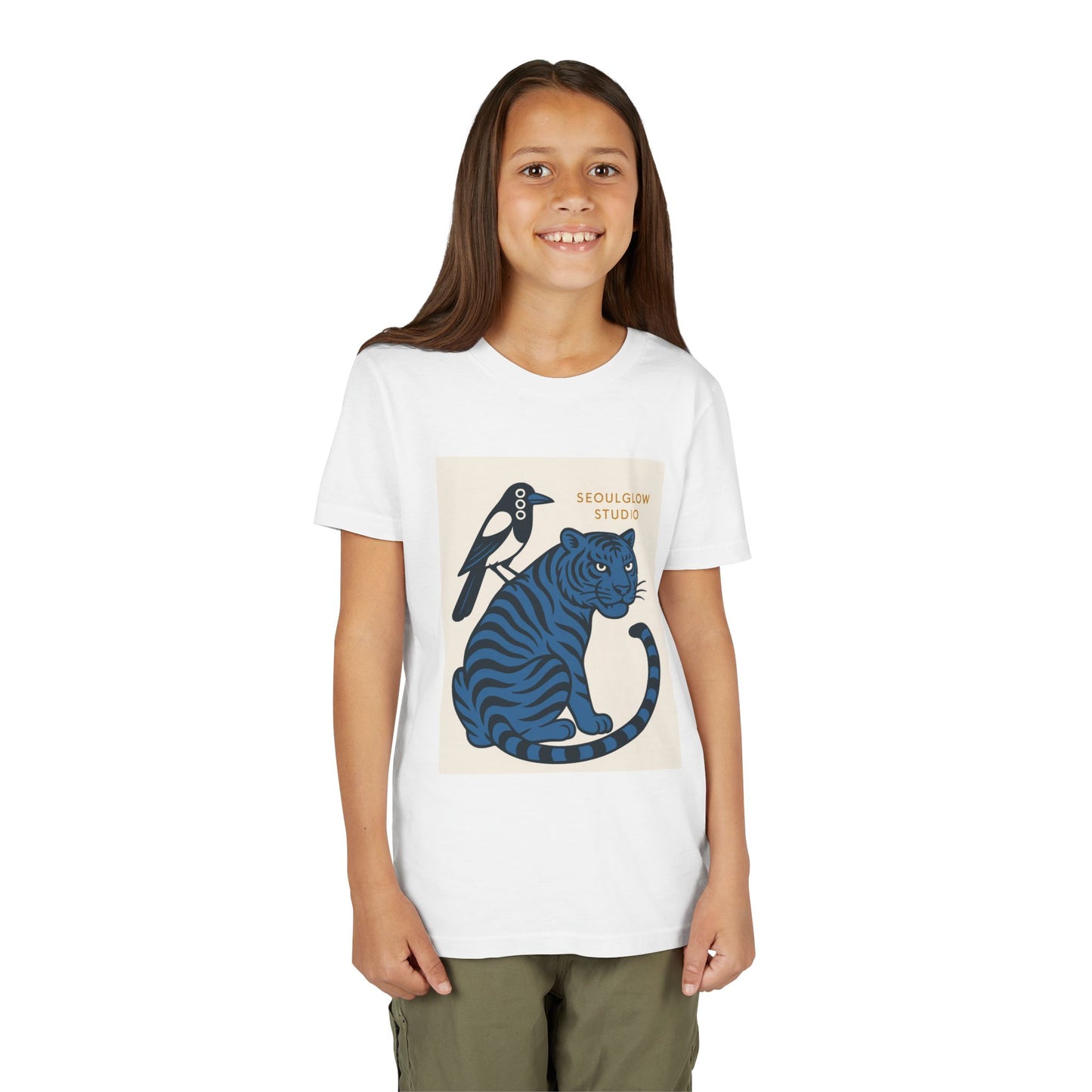 Korean Tiger & Magpie: Guardian Spirit Tee! Youth Tee with Tiger and Magpie Design, Fun Kids Shirt, Unique Graphic Tee, Gift for Animal Lovers, Summer Kids Apparel