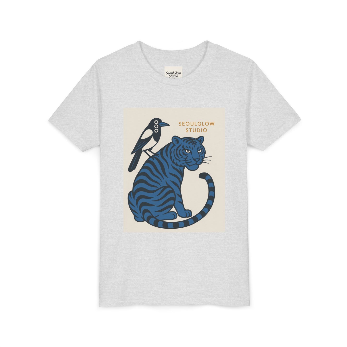 Korean Tiger & Magpie: Guardian Spirit Tee! Youth Tee with Tiger and Magpie Design, Fun Kids Shirt, Unique Graphic Tee, Gift for Animal Lovers, Summer Kids Apparel