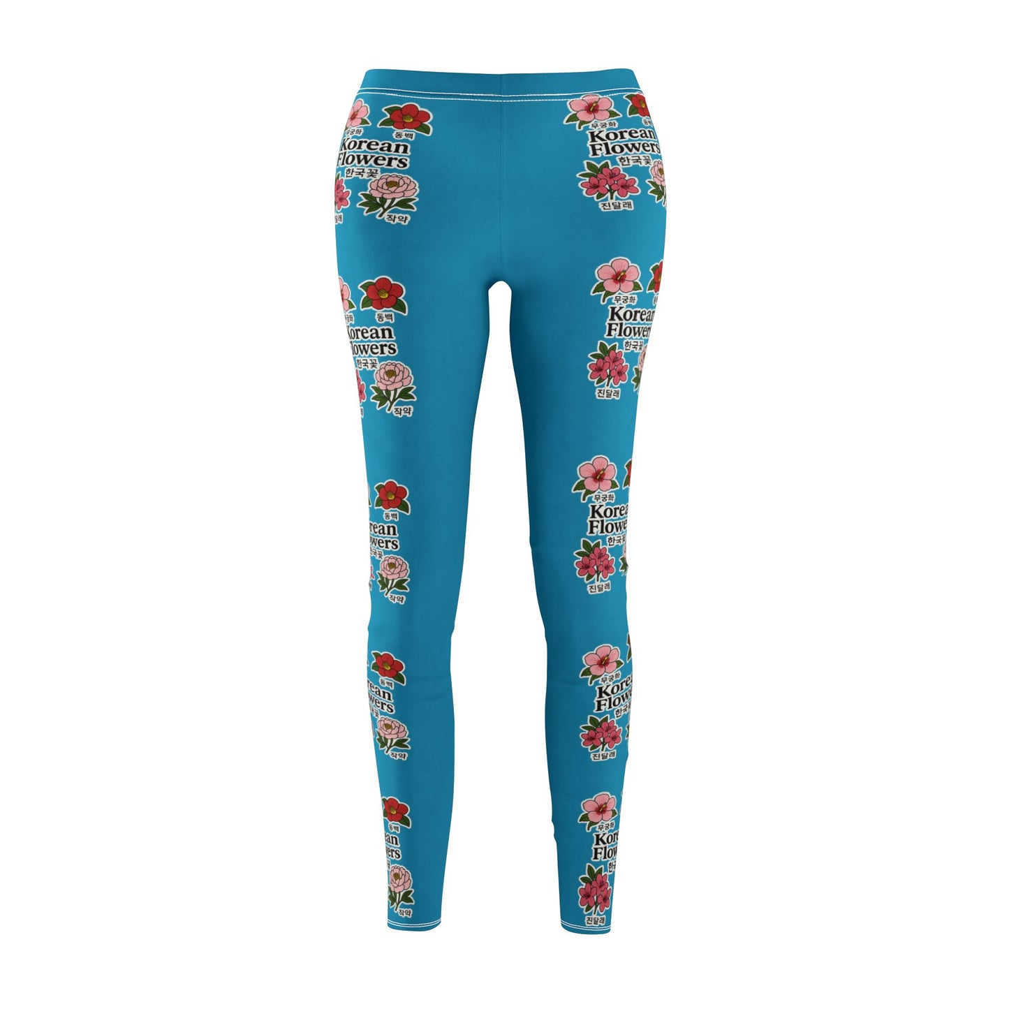 Vibrant Korean Floral Leggings for Everyday Wear, Tourquis, Casual Yoga Pants, Comfort Fit, Gift for Her, Stylish Exercise Gear