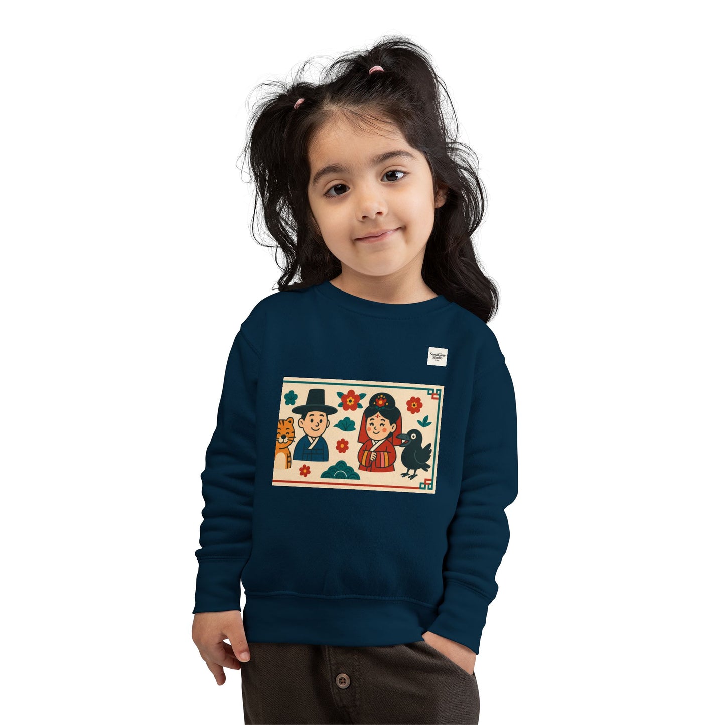 Korean Cultural Charm Toddler Sweatshirt, Kids' Cozy Apparel, Unique Gift for Birthdays, Cute Toddler Clothing, Holiday Outfit