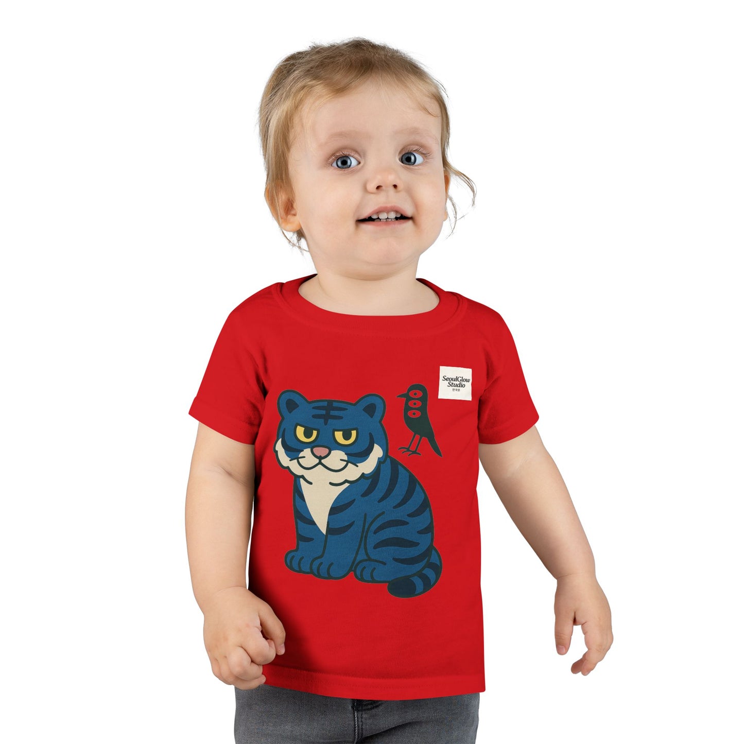 Korean Tiger and Magpie Toddler T-shirt, Kids Animal Tee, Gift for Toddlers, Birthday Shirt, Playful Graphic Tee