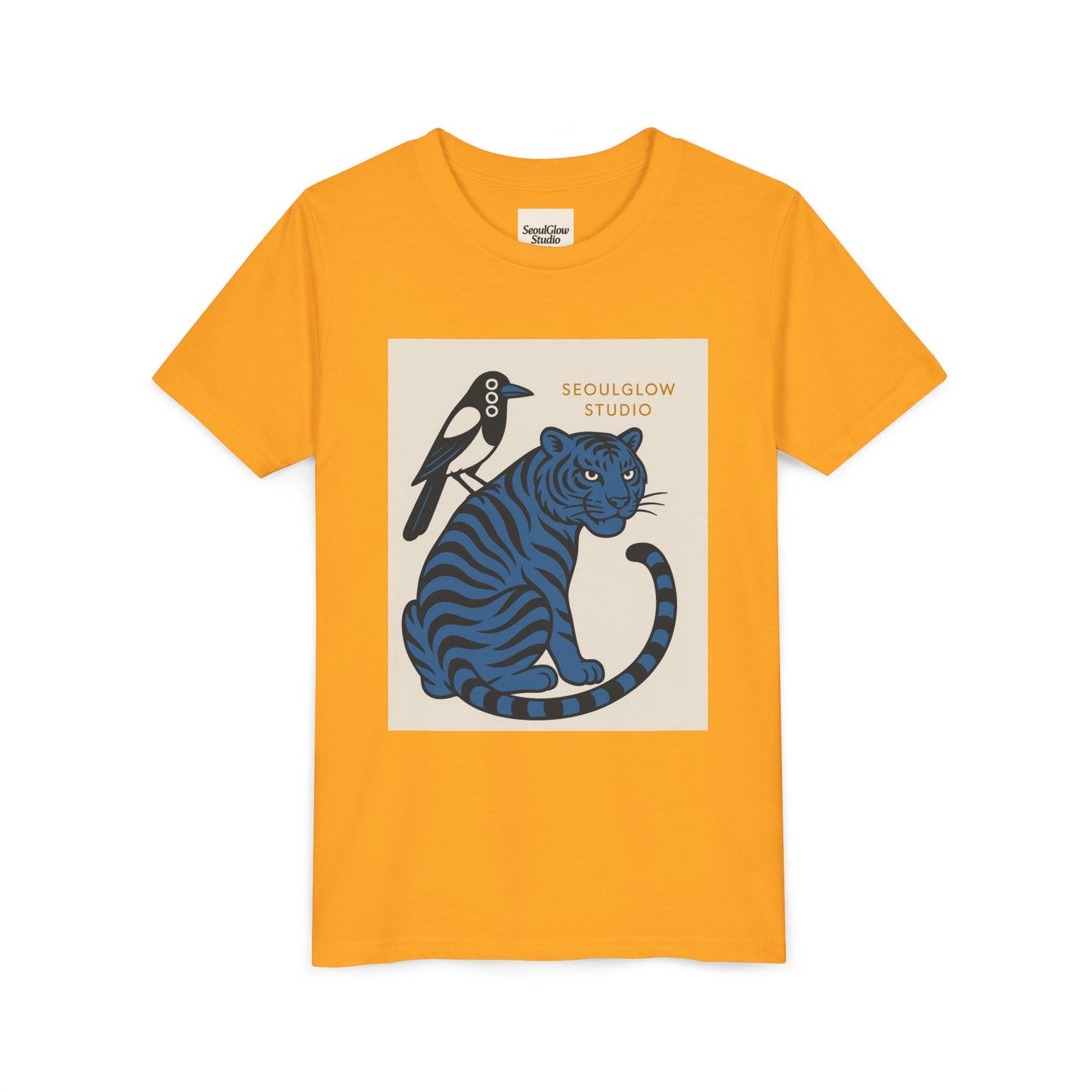 Korean Tiger & Magpie: Guardian Spirit Tee! Youth Tee with Tiger and Magpie Design, Fun Kids Shirt, Unique Graphic Tee, Gift for Animal Lovers, Summer Kids Apparel