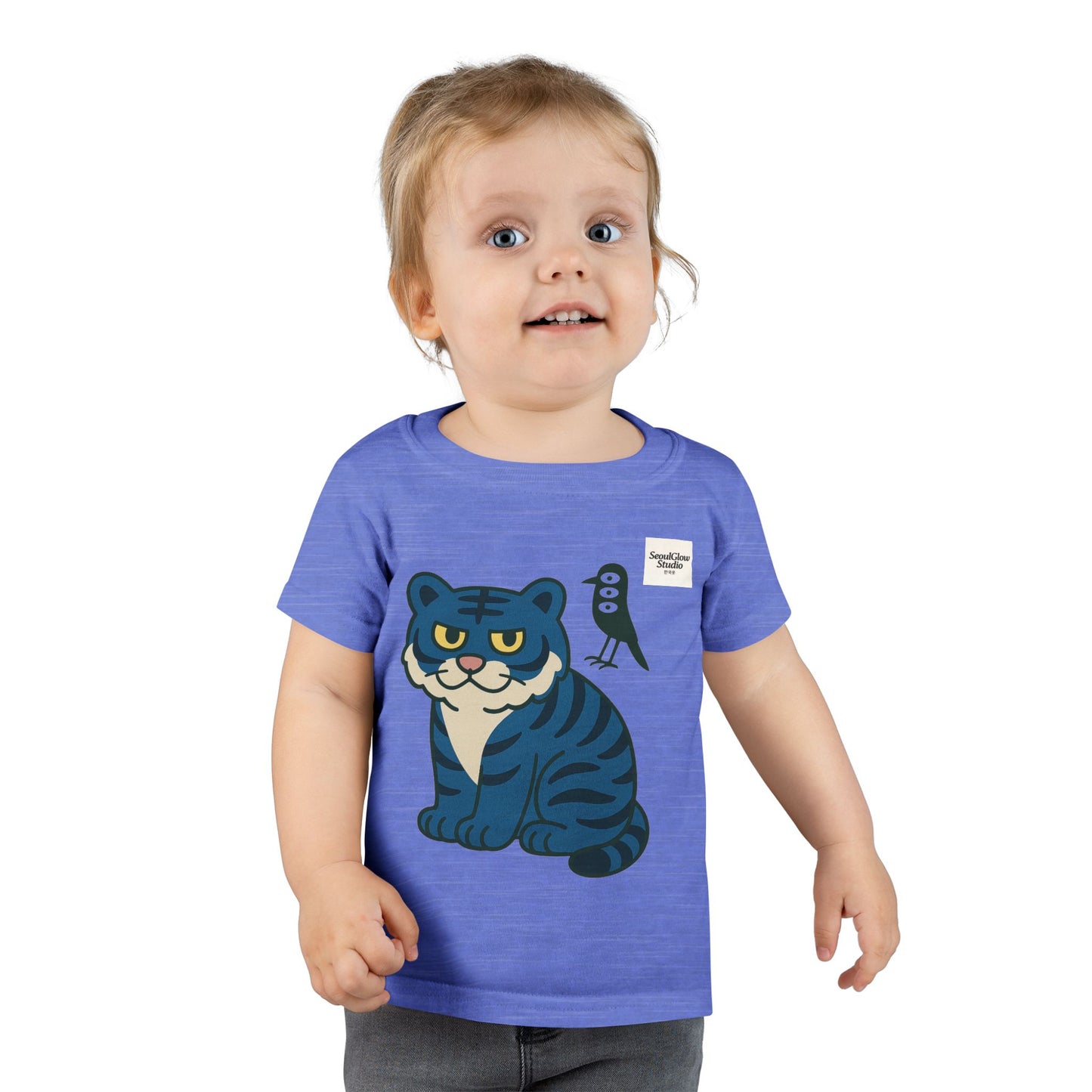 Korean Tiger and Magpie Toddler T-shirt, Kids Animal Tee, Gift for Toddlers, Birthday Shirt, Playful Graphic Tee