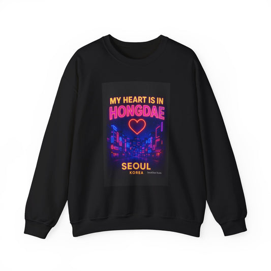 Heart in Hongdae Hoodie, Unisex Crewneck Sweatshirt, Streetwear, Aesthetic Fashion, Seoul Gift, Layering Essential