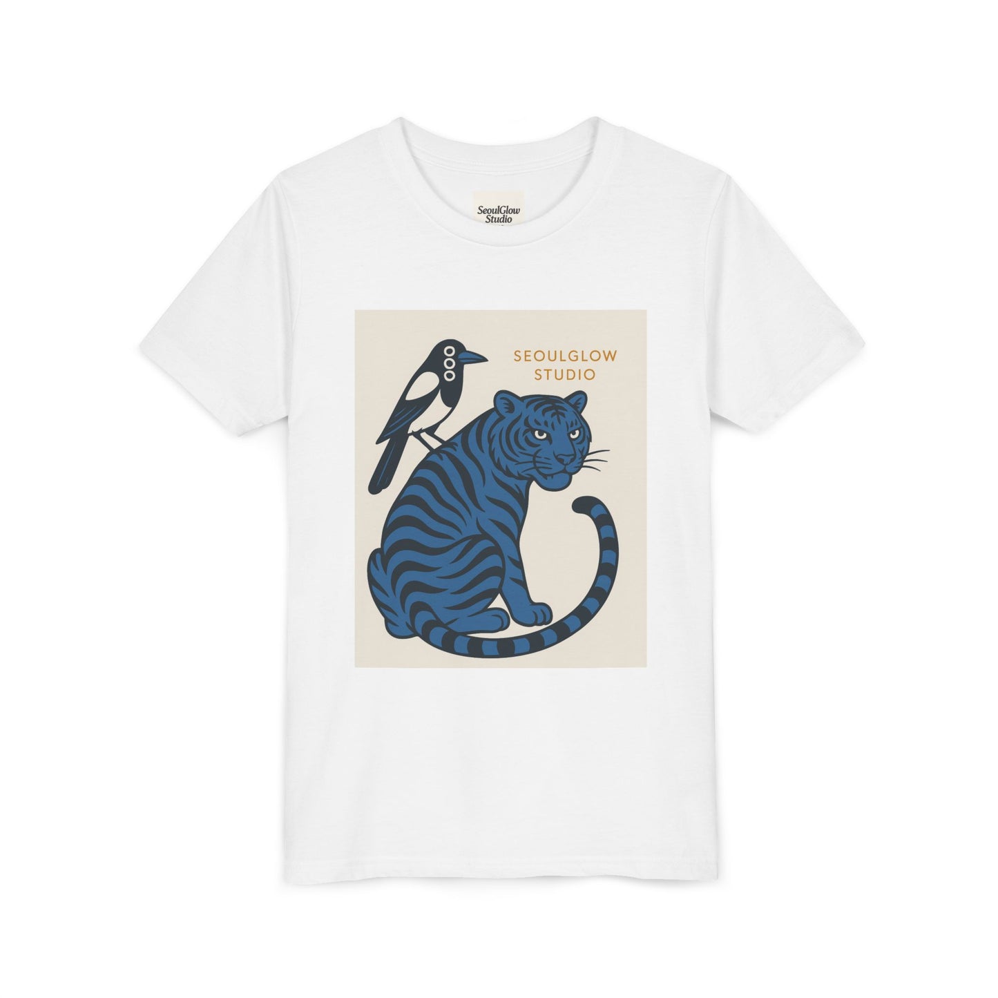 Korean Tiger & Magpie: Guardian Spirit Tee! Youth Tee with Tiger and Magpie Design, Fun Kids Shirt, Unique Graphic Tee, Gift for Animal Lovers, Summer Kids Apparel