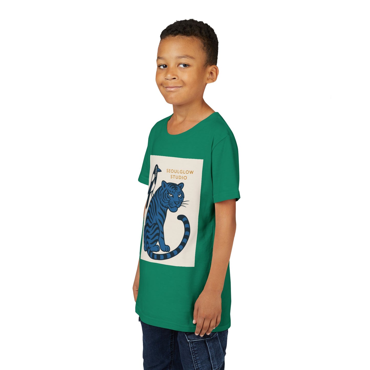Korean Tiger & Magpie: Guardian Spirit Tee! Youth Tee with Tiger and Magpie Design, Fun Kids Shirt, Unique Graphic Tee, Gift for Animal Lovers, Summer Kids Apparel