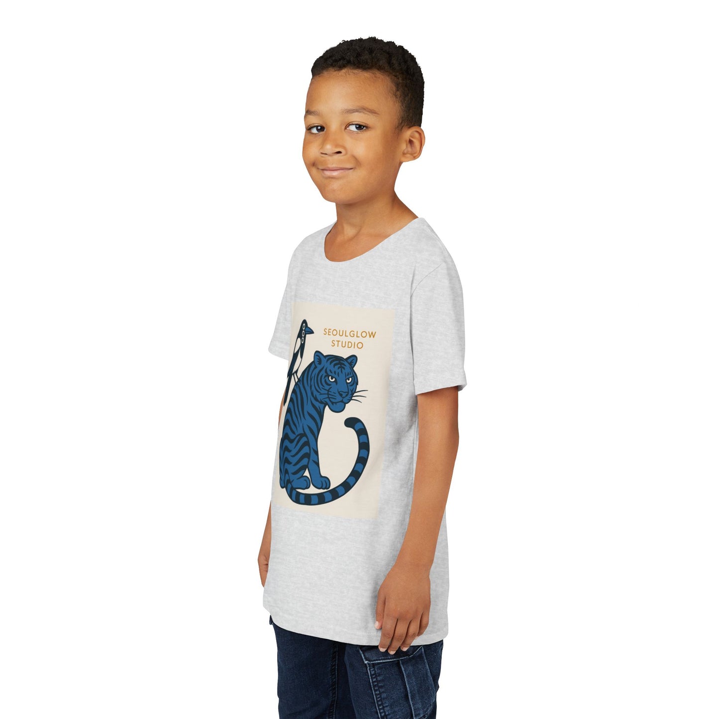 Korean Tiger & Magpie: Guardian Spirit Tee! Youth Tee with Tiger and Magpie Design, Fun Kids Shirt, Unique Graphic Tee, Gift for Animal Lovers, Summer Kids Apparel