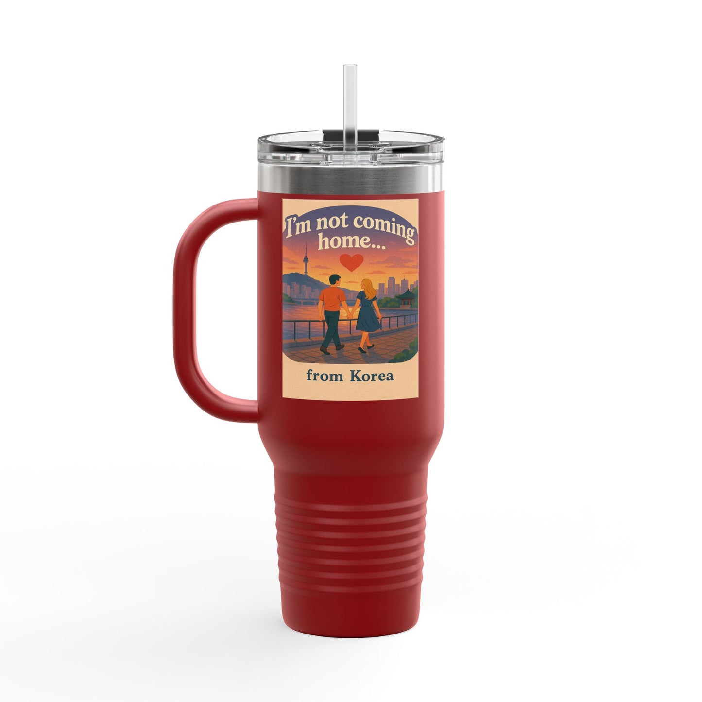 Mom I'm going to Korea ! Travel Mug with Inspirational Quote, Perfect for Travelers, Moms, Gifts for Coffee Lovers, Adventure Gear