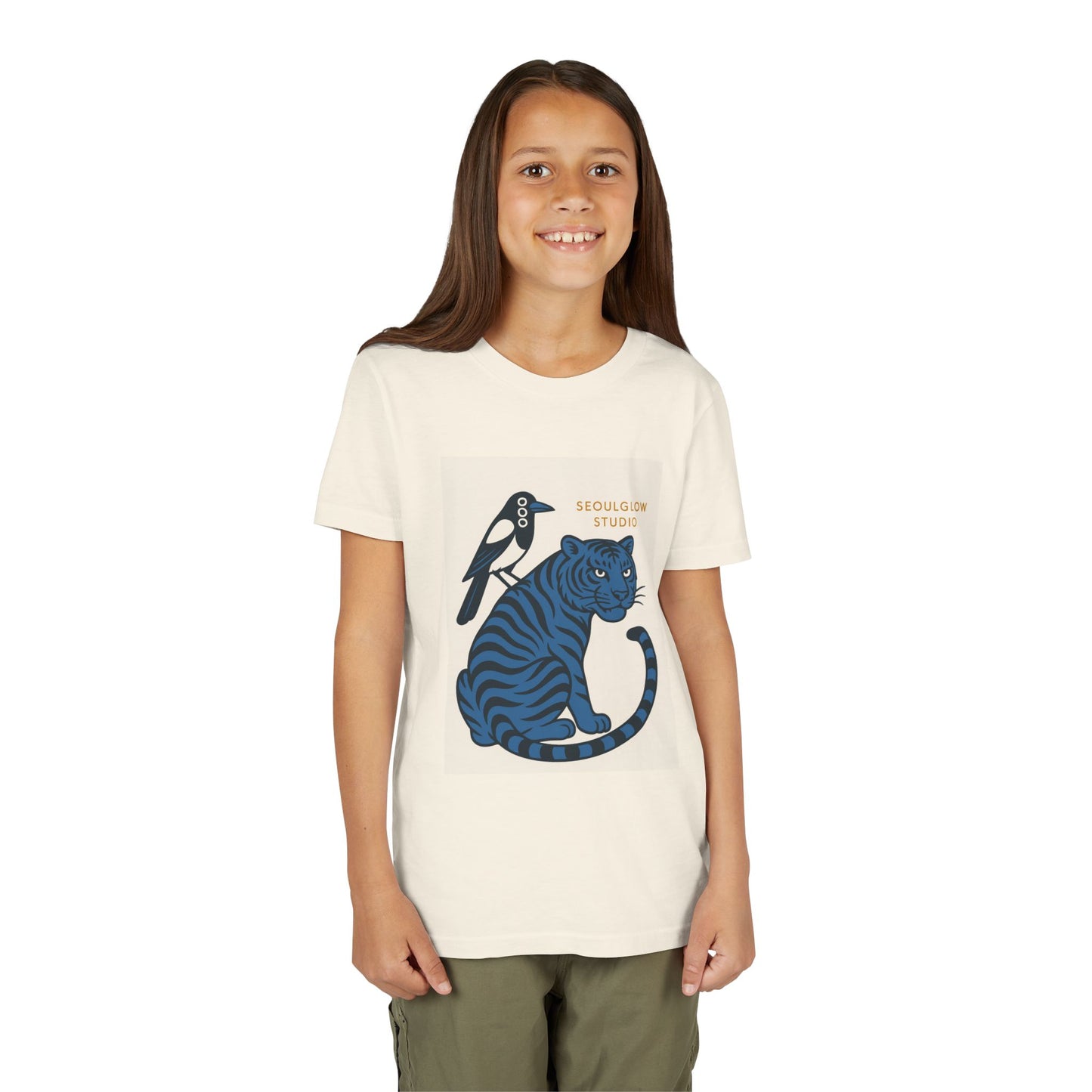 Korean Tiger & Magpie: Guardian Spirit Tee! Youth Tee with Tiger and Magpie Design, Fun Kids Shirt, Unique Graphic Tee, Gift for Animal Lovers, Summer Kids Apparel