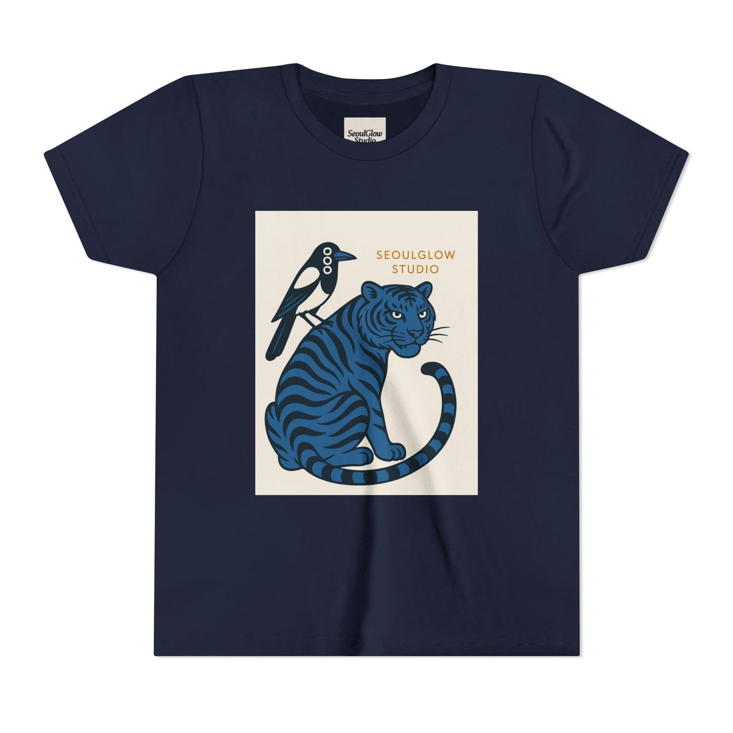 Korean Tiger & Magpie: Guardian Spirit Tee! Youth Tee with Tiger and Magpie Design, Fun Kids Shirt, Unique Graphic Tee, Gift for Animal Lovers, Summer Kids Apparel