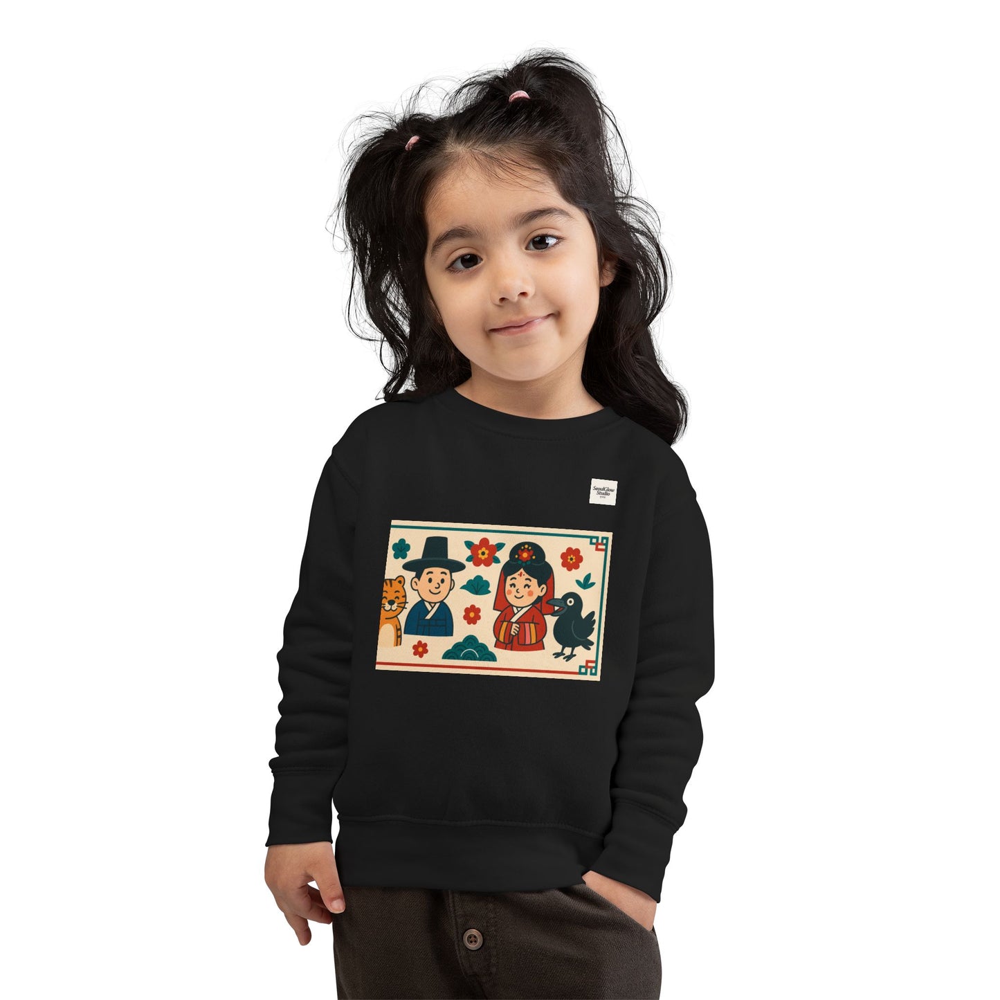 Korean Cultural Charm Toddler Sweatshirt, Kids' Cozy Apparel, Unique Gift for Birthdays, Cute Toddler Clothing, Holiday Outfit