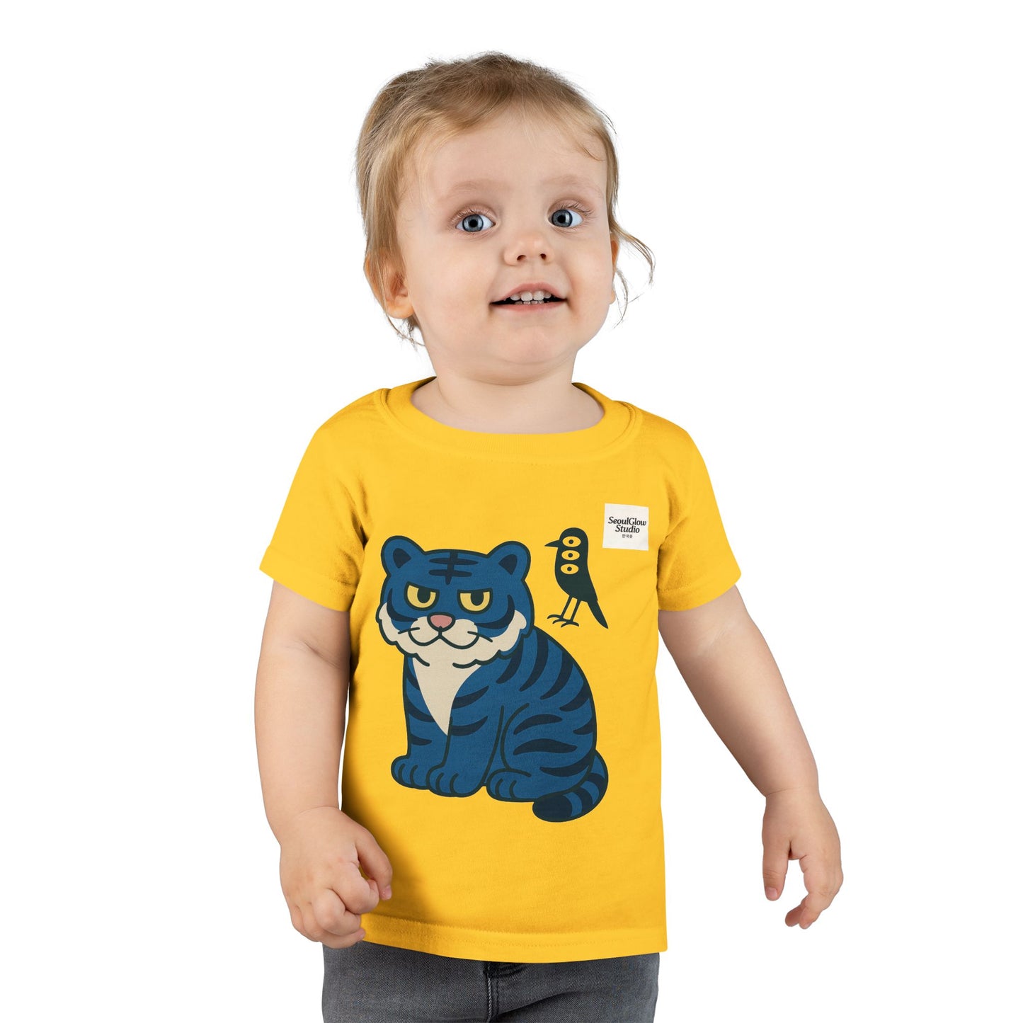 Korean Tiger and Magpie Toddler T-shirt, Kids Animal Tee, Gift for Toddlers, Birthday Shirt, Playful Graphic Tee