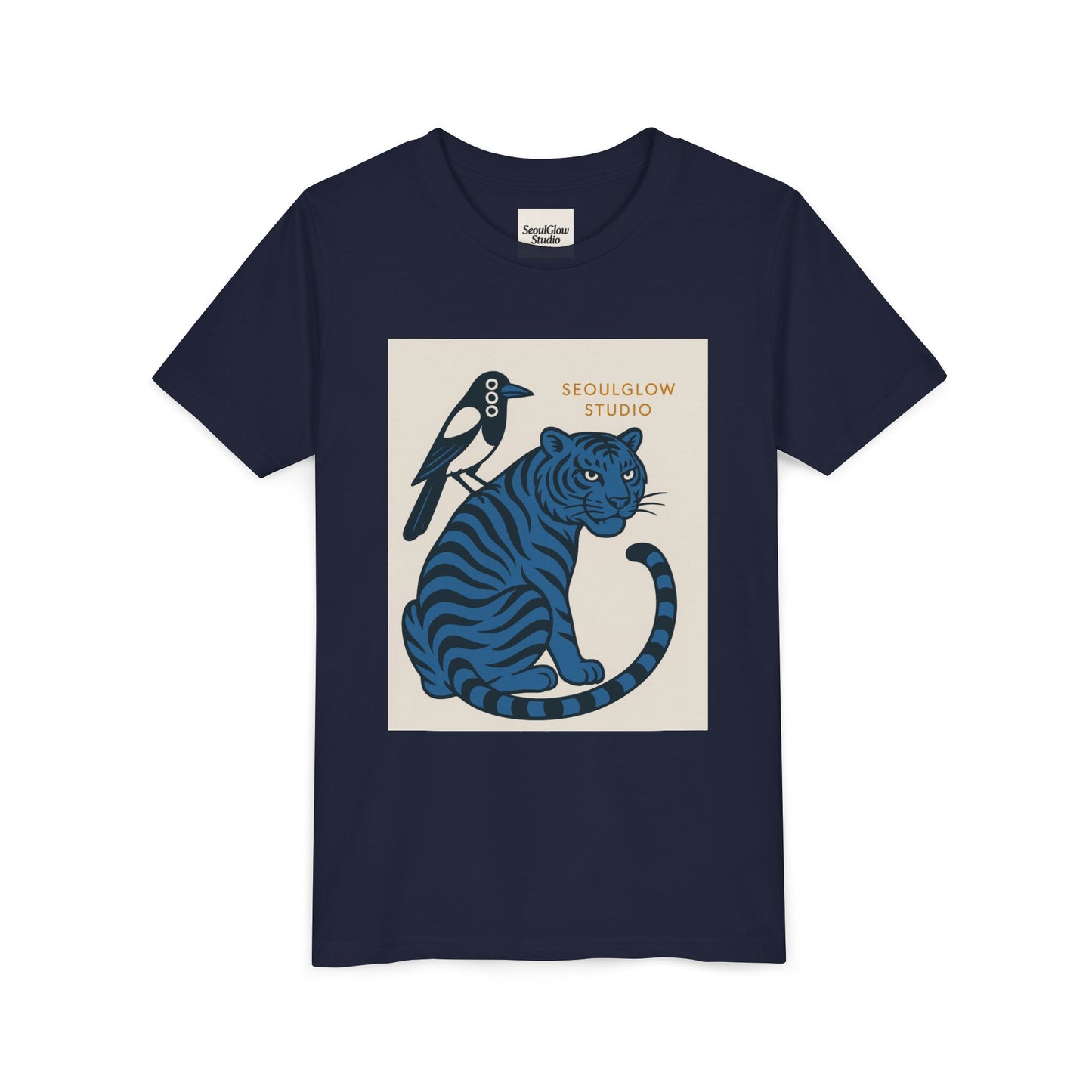 Korean Tiger & Magpie: Guardian Spirit Tee! Youth Tee with Tiger and Magpie Design, Fun Kids Shirt, Unique Graphic Tee, Gift for Animal Lovers, Summer Kids Apparel
