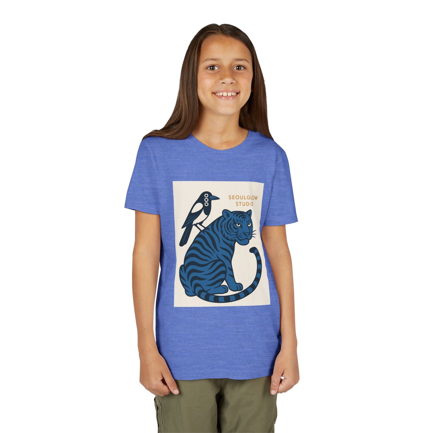 Korean Tiger & Magpie: Guardian Spirit Tee! Youth Tee with Tiger and Magpie Design, Fun Kids Shirt, Unique Graphic Tee, Gift for Animal Lovers, Summer Kids Apparel