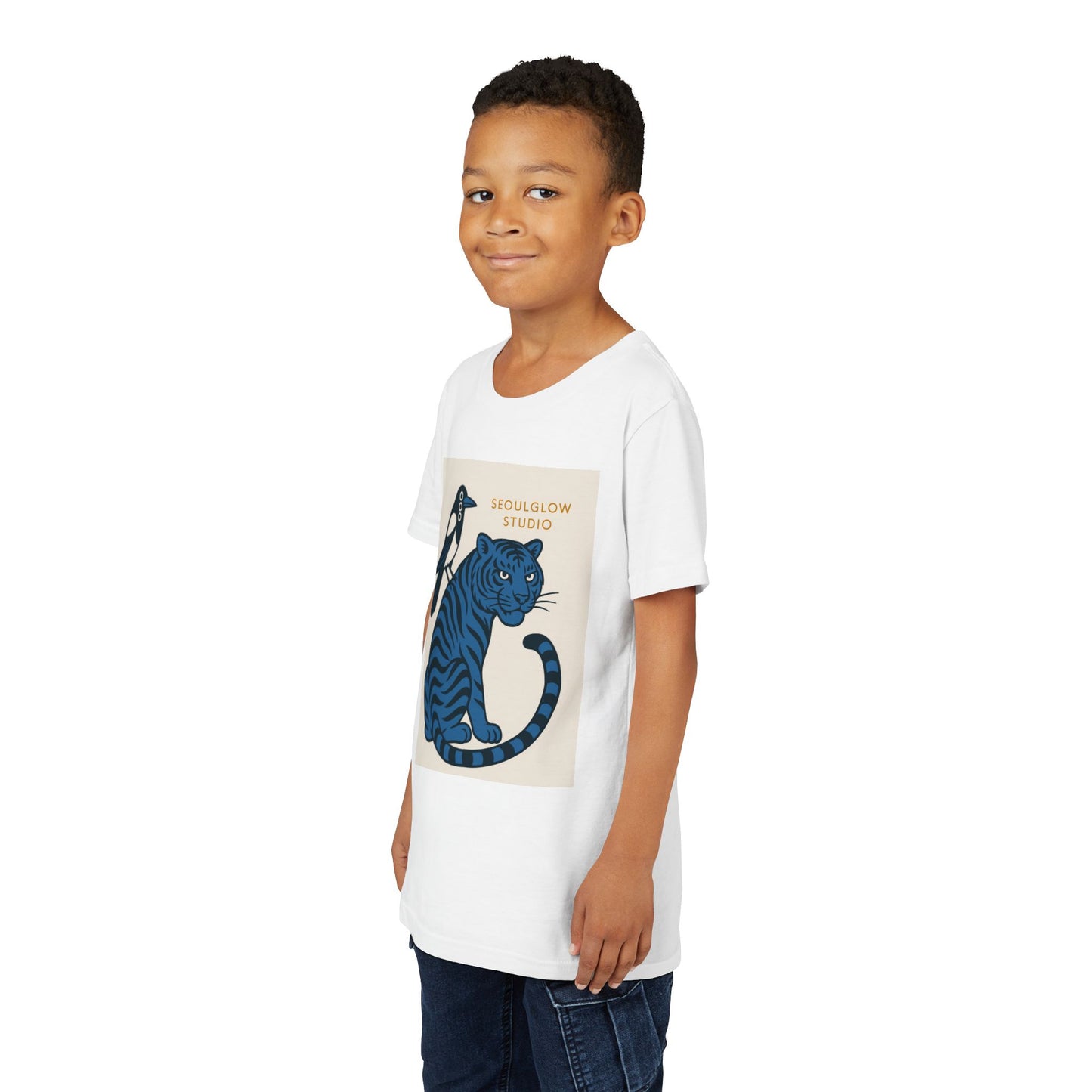 Korean Tiger & Magpie: Guardian Spirit Tee! Youth Tee with Tiger and Magpie Design, Fun Kids Shirt, Unique Graphic Tee, Gift for Animal Lovers, Summer Kids Apparel