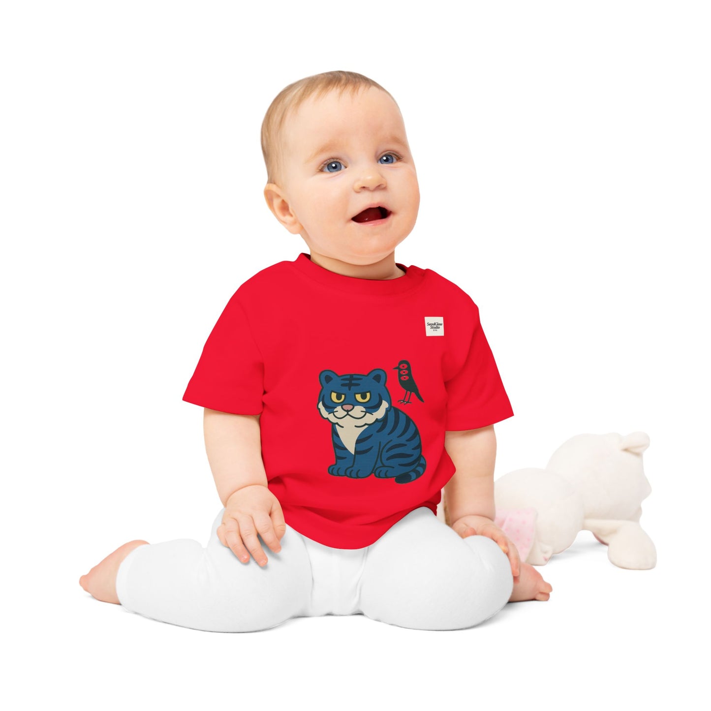 Cute Korean Tiger and Bird Baby T-Shirt, Infant Tee, Toddler Shirt, Animal Lover Gift, Adorable Baby Clothes, Fun Baby Outfit