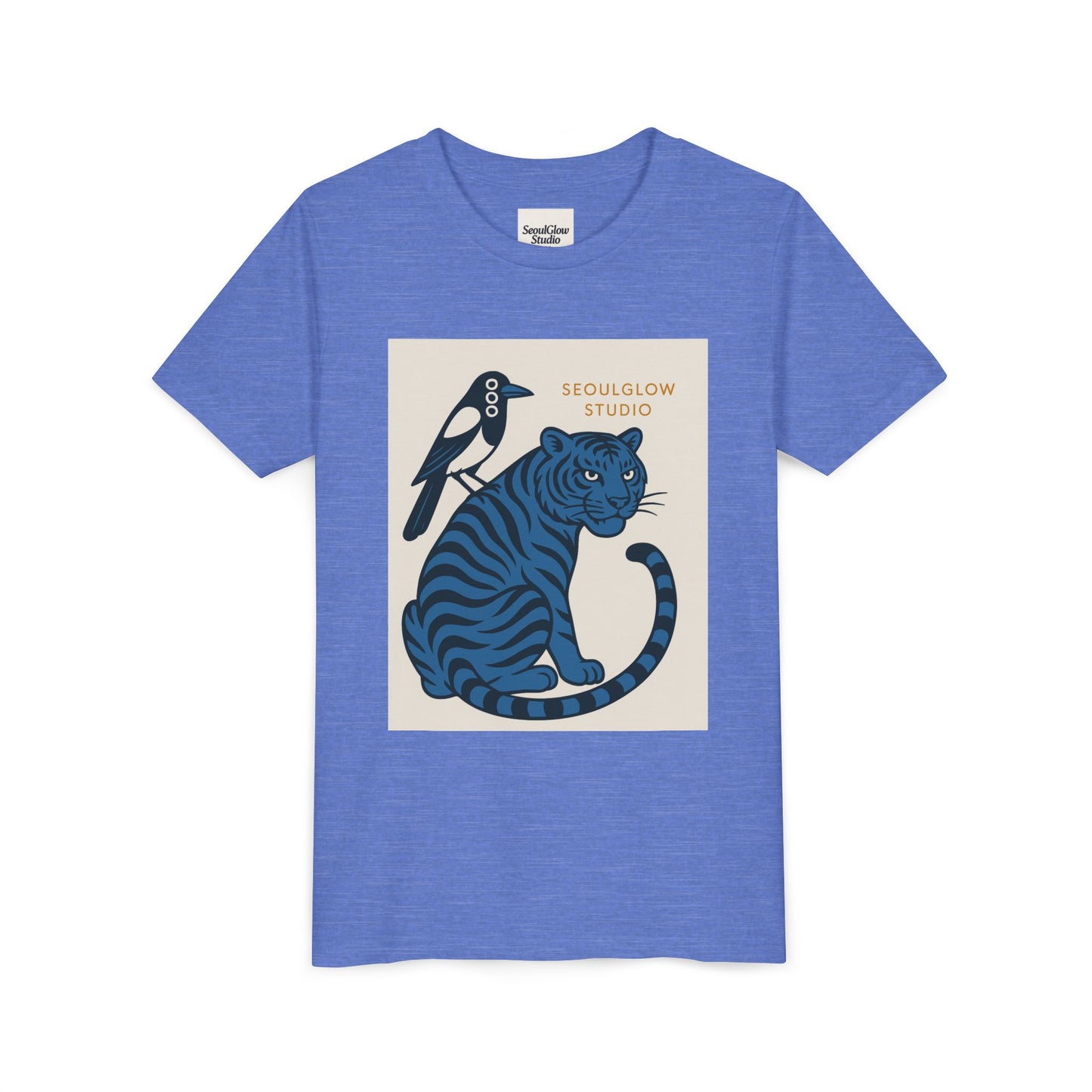 Korean Tiger & Magpie: Guardian Spirit Tee! Youth Tee with Tiger and Magpie Design, Fun Kids Shirt, Unique Graphic Tee, Gift for Animal Lovers, Summer Kids Apparel