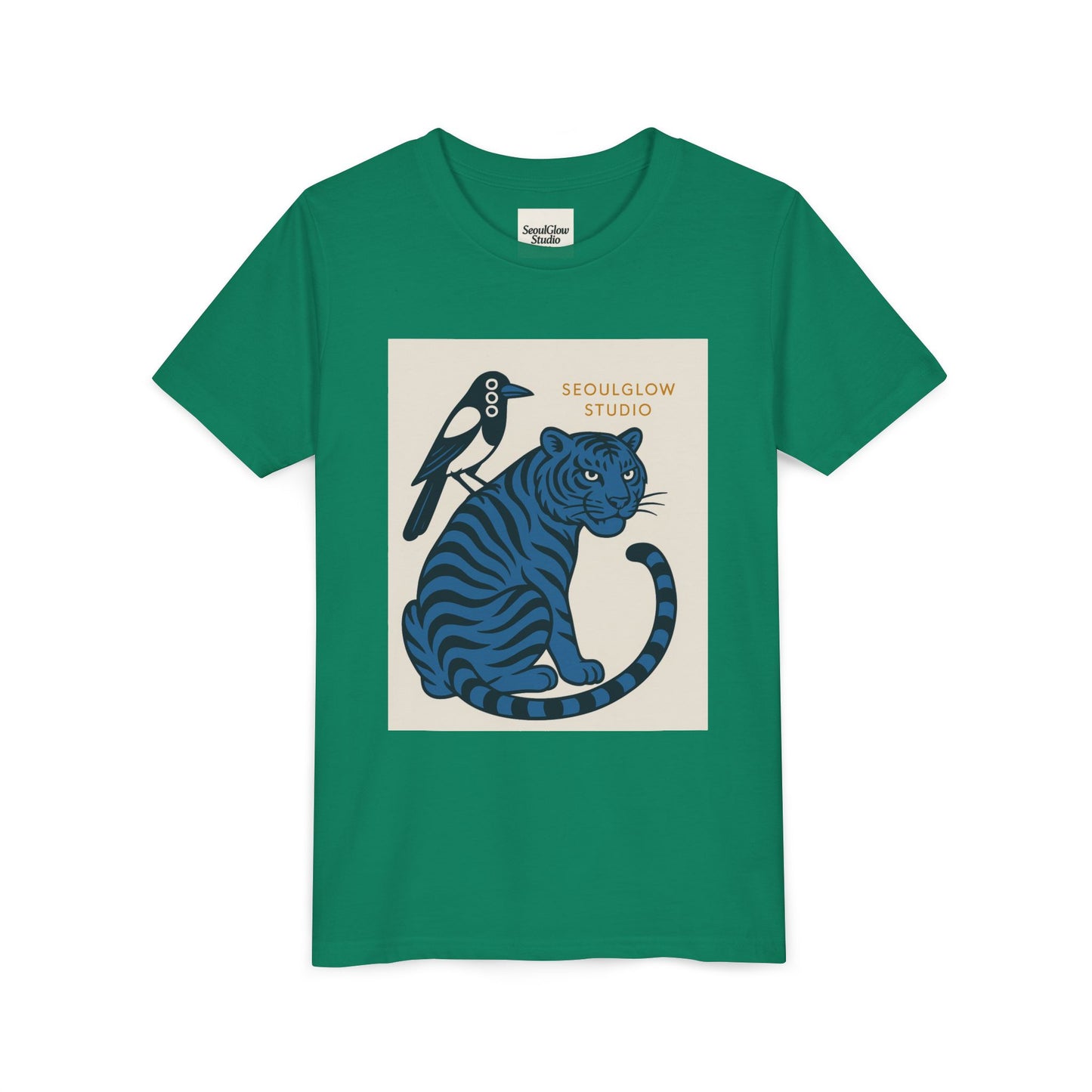 Korean Tiger & Magpie: Guardian Spirit Tee! Youth Tee with Tiger and Magpie Design, Fun Kids Shirt, Unique Graphic Tee, Gift for Animal Lovers, Summer Kids Apparel