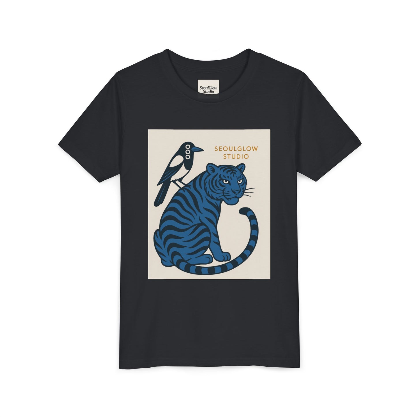 Korean Tiger & Magpie: Guardian Spirit Tee! Youth Tee with Tiger and Magpie Design, Fun Kids Shirt, Unique Graphic Tee, Gift for Animal Lovers, Summer Kids Apparel