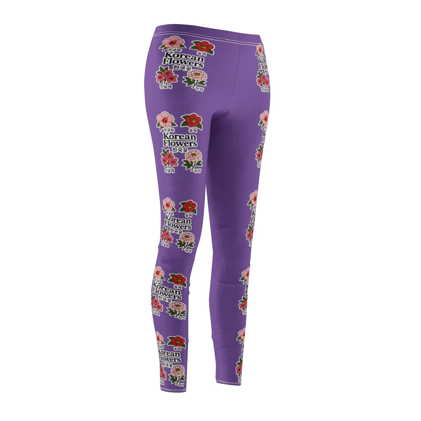 Vibrant Korean Floral Leggings for Everyday Wear, Violet, Casual Yoga Pants, Comfort Fit, Gift for Her, Stylish Exercise Gear