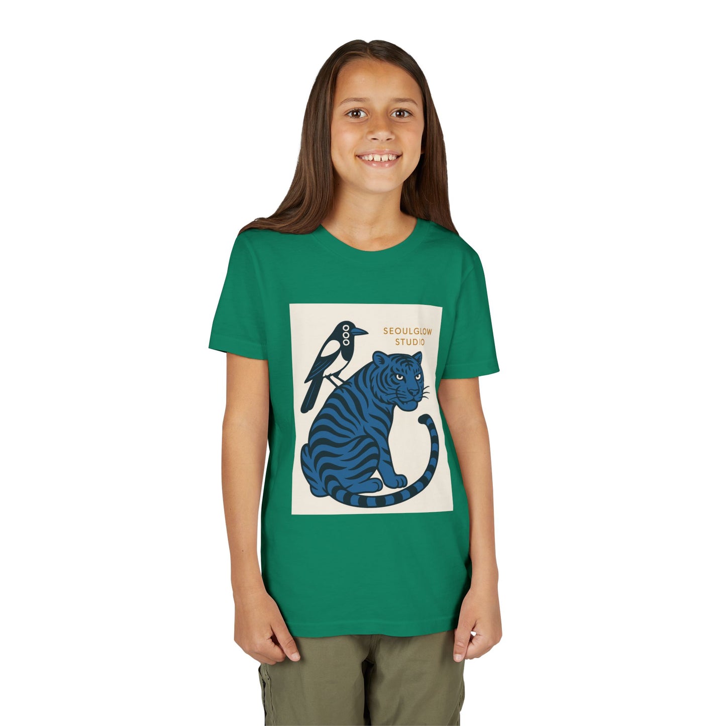 Korean Tiger & Magpie: Guardian Spirit Tee! Youth Tee with Tiger and Magpie Design, Fun Kids Shirt, Unique Graphic Tee, Gift for Animal Lovers, Summer Kids Apparel
