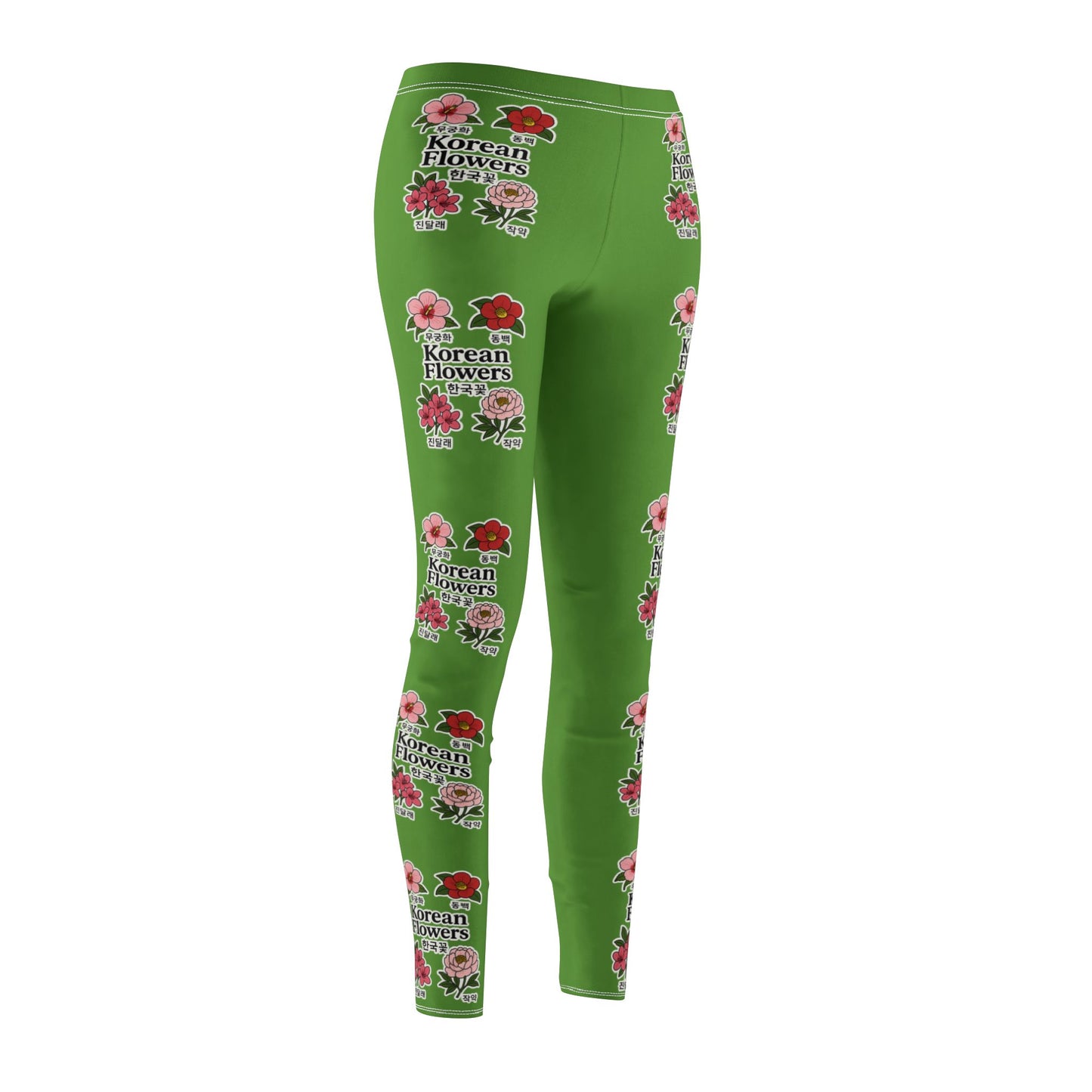 Vibrant Korean Floral Leggings for Everyday Wear, Green, Casual Yoga Pants, Comfort Fit, Gift for Her, Stylish Exercise Gear