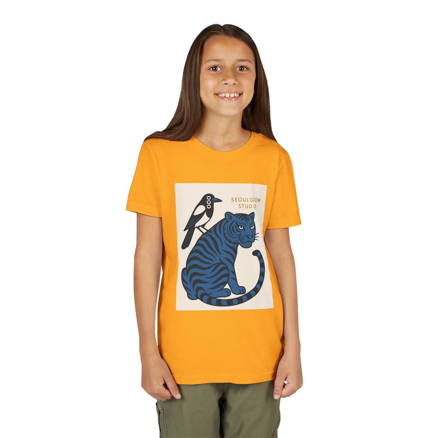 Korean Tiger & Magpie: Guardian Spirit Tee! Youth Tee with Tiger and Magpie Design, Fun Kids Shirt, Unique Graphic Tee, Gift for Animal Lovers, Summer Kids Apparel