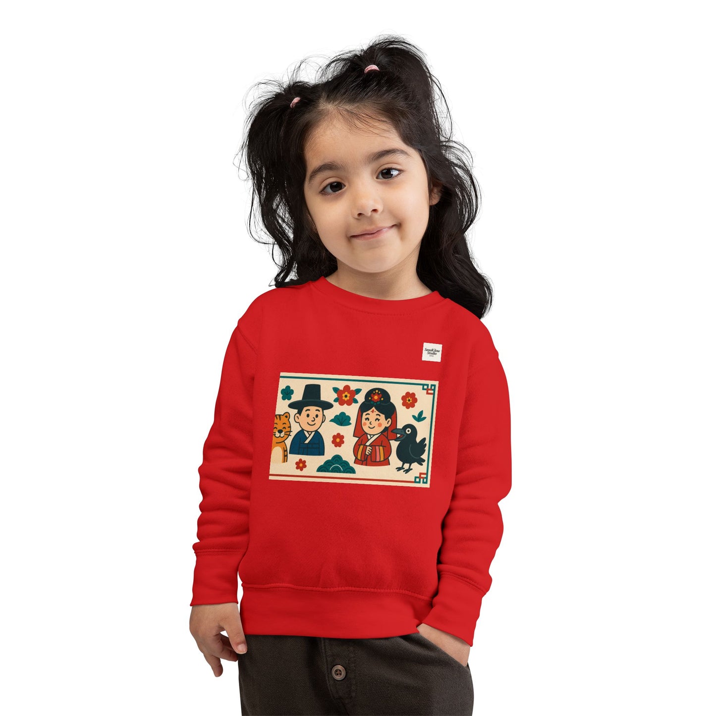 Korean Cultural Charm Toddler Sweatshirt, Kids' Cozy Apparel, Unique Gift for Birthdays, Cute Toddler Clothing, Holiday Outfit