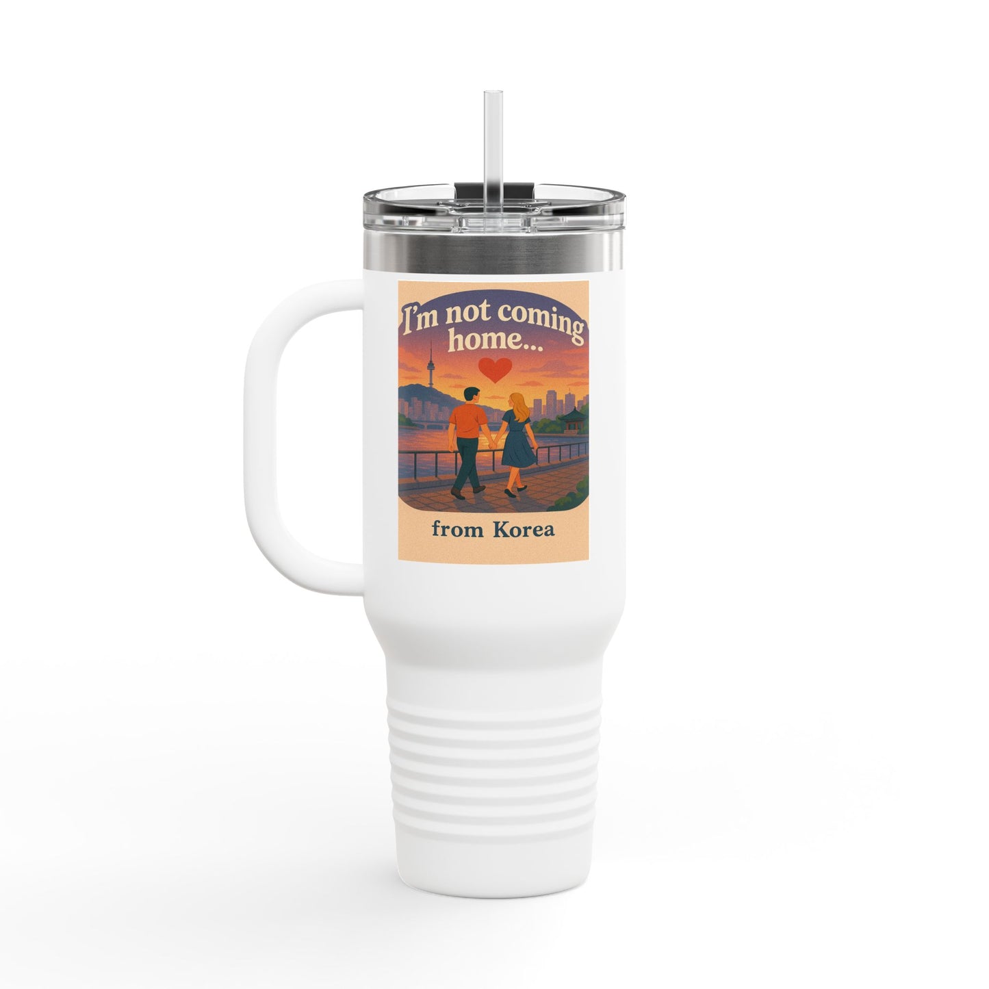 Mom I'm going to Korea ! Travel Mug with Inspirational Quote, Perfect for Travelers, Moms, Gifts for Coffee Lovers, Adventure Gear