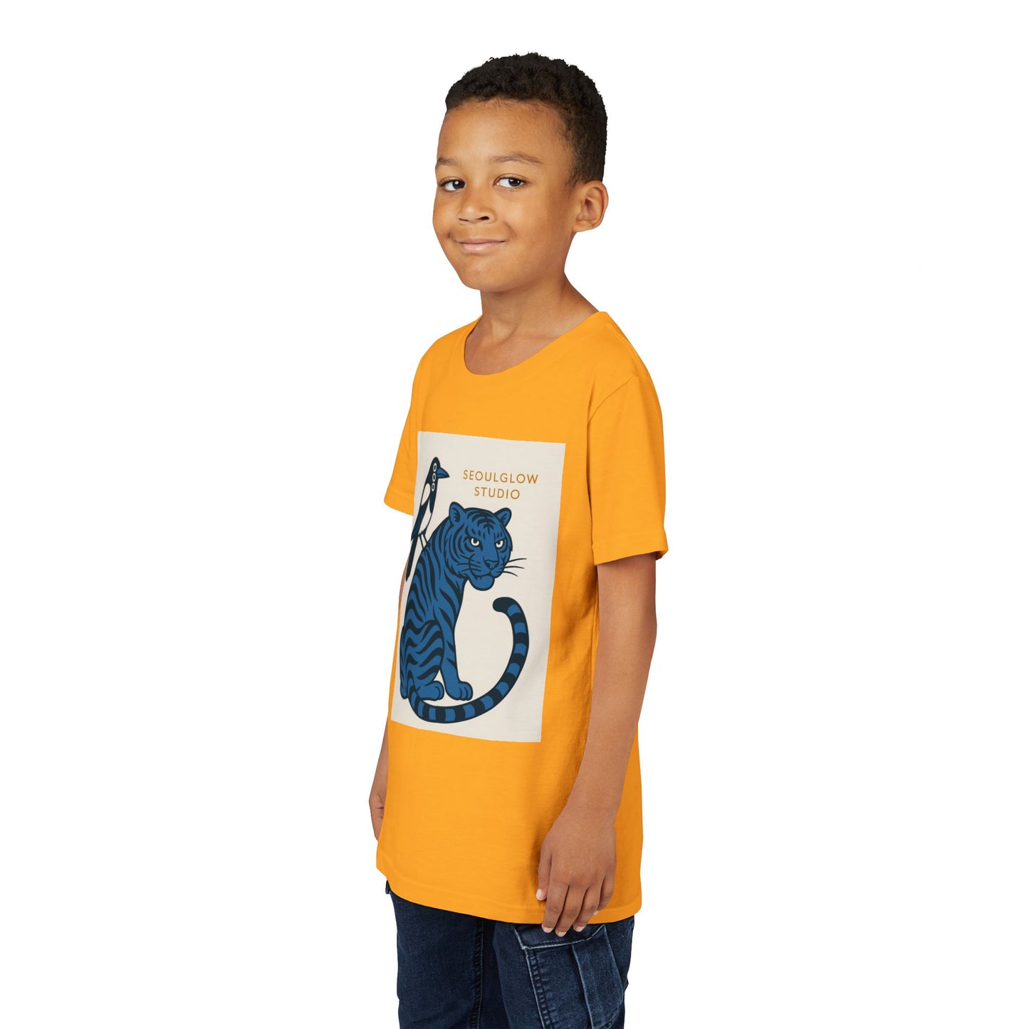 Korean Tiger & Magpie: Guardian Spirit Tee! Youth Tee with Tiger and Magpie Design, Fun Kids Shirt, Unique Graphic Tee, Gift for Animal Lovers, Summer Kids Apparel