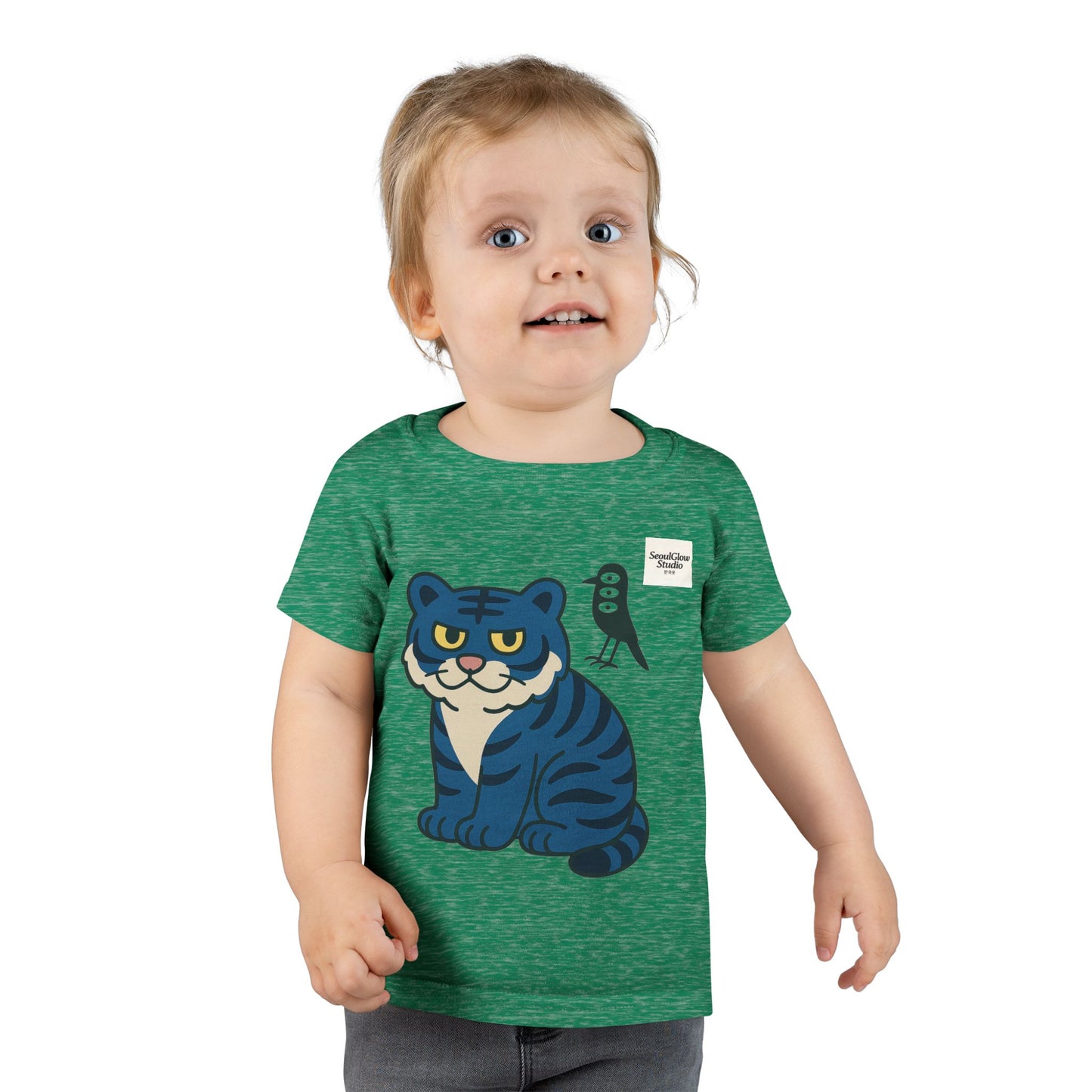 Korean Tiger and Magpie Toddler T-shirt, Kids Animal Tee, Gift for Toddlers, Birthday Shirt, Playful Graphic Tee