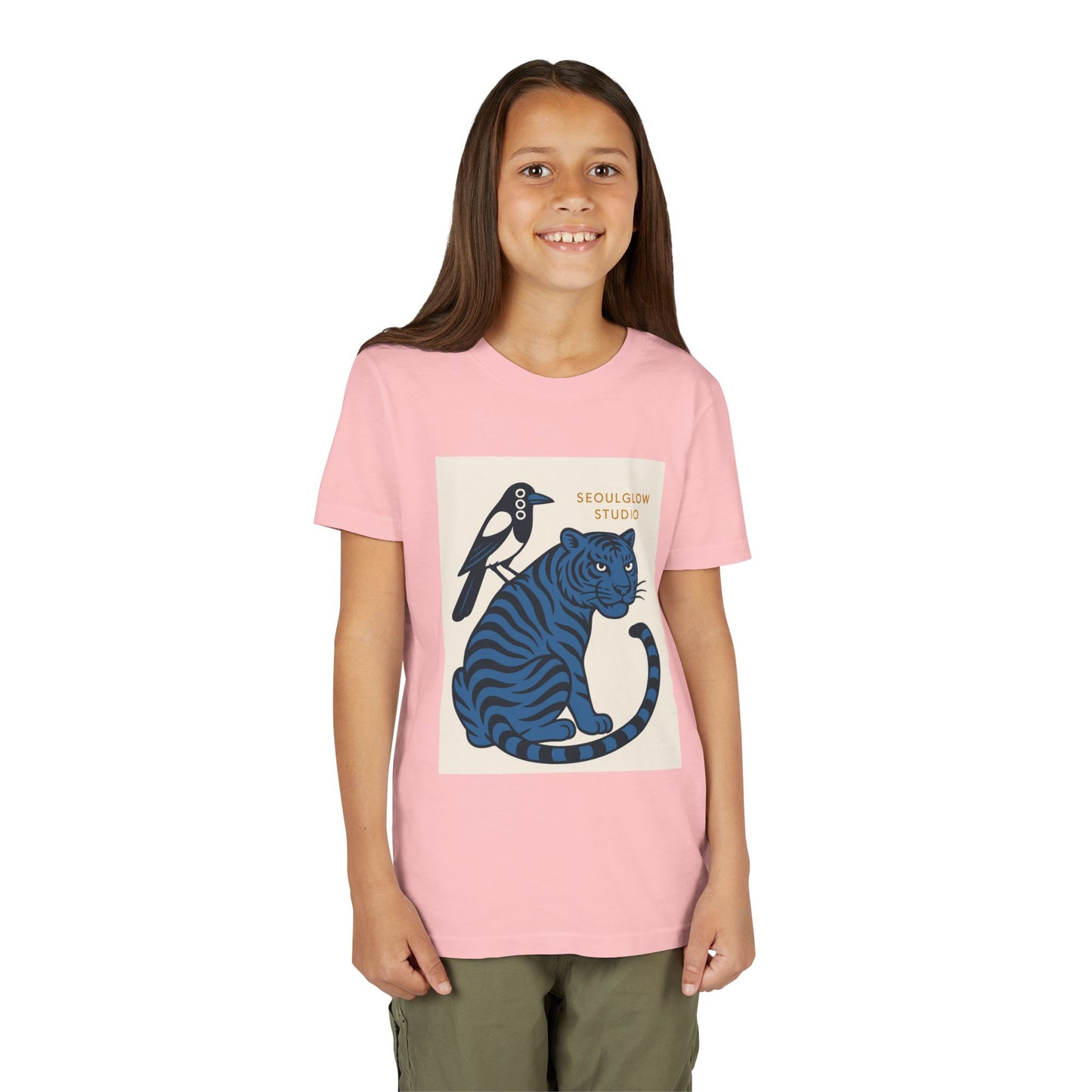 Korean Tiger & Magpie: Guardian Spirit Tee! Youth Tee with Tiger and Magpie Design, Fun Kids Shirt, Unique Graphic Tee, Gift for Animal Lovers, Summer Kids Apparel