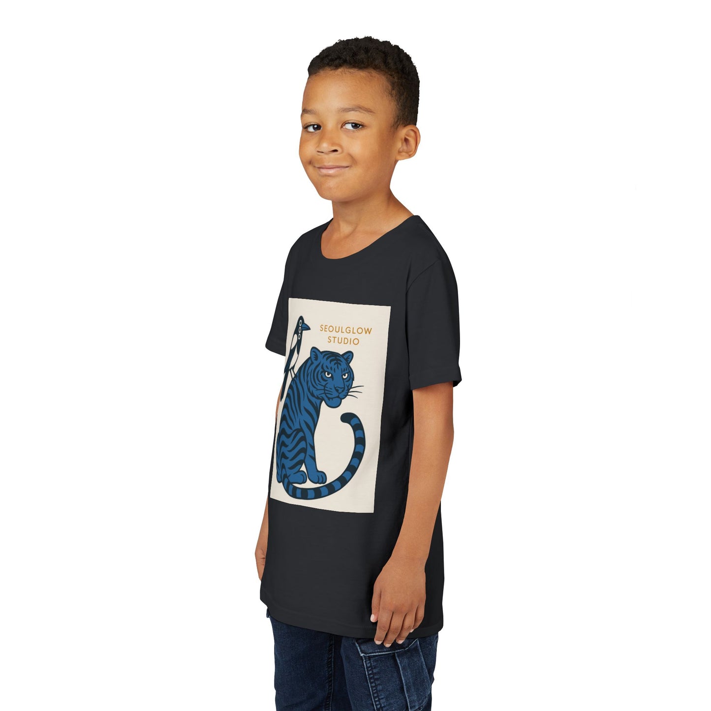 Korean Tiger & Magpie: Guardian Spirit Tee! Youth Tee with Tiger and Magpie Design, Fun Kids Shirt, Unique Graphic Tee, Gift for Animal Lovers, Summer Kids Apparel