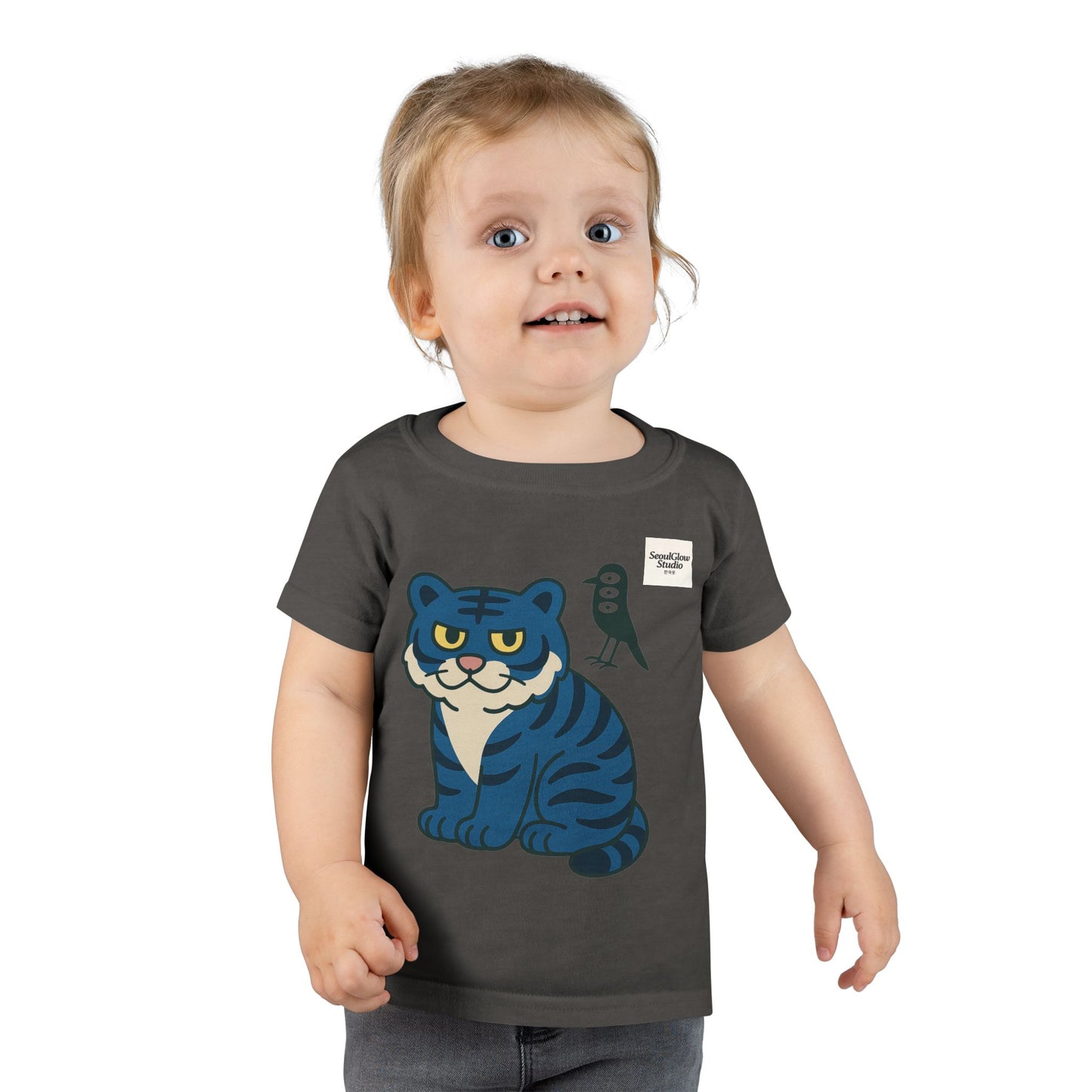 Korean Tiger and Magpie Toddler T-shirt, Kids Animal Tee, Gift for Toddlers, Birthday Shirt, Playful Graphic Tee