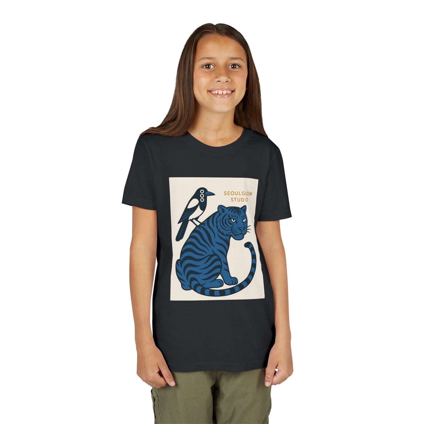 Korean Tiger & Magpie: Guardian Spirit Tee! Youth Tee with Tiger and Magpie Design, Fun Kids Shirt, Unique Graphic Tee, Gift for Animal Lovers, Summer Kids Apparel