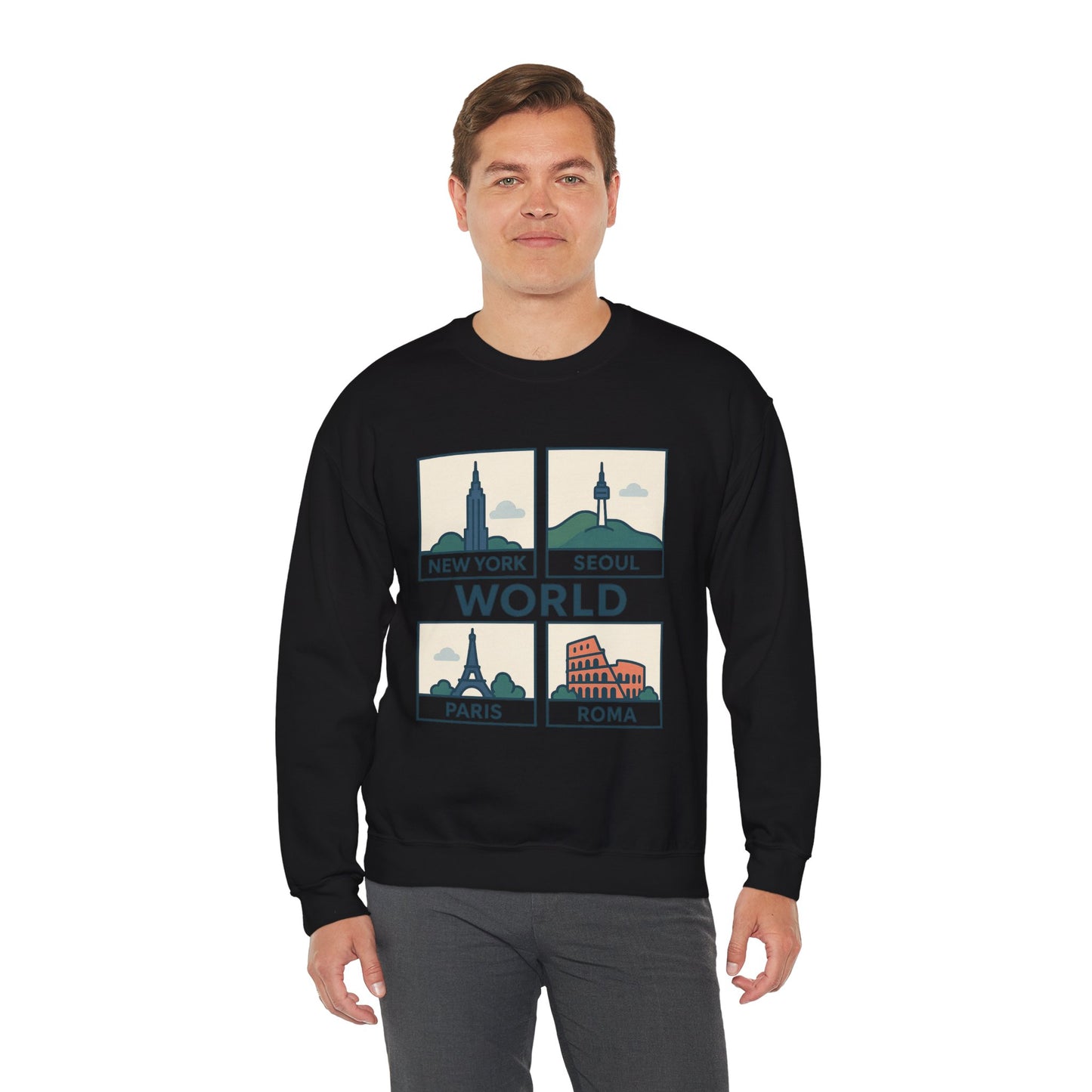 World City Crewneck Sweatshirt, Cozy Travel Sweatshirt, Unisex Souvenir Sweatshirt, New York Seoul Paris Roma Gift, Adventure Sweatshirt