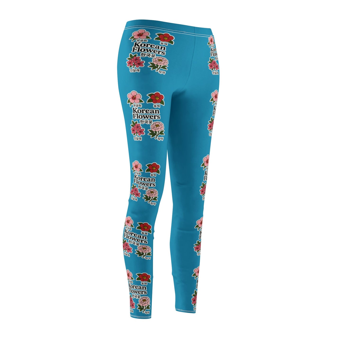 Vibrant Korean Floral Leggings for Everyday Wear, Tourquis, Casual Yoga Pants, Comfort Fit, Gift for Her, Stylish Exercise Gear