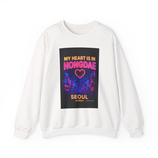 Heart in Hongdae Hoodie, Unisex Crewneck Sweatshirt, Streetwear, Aesthetic Fashion, Seoul Gift, Layering Essential