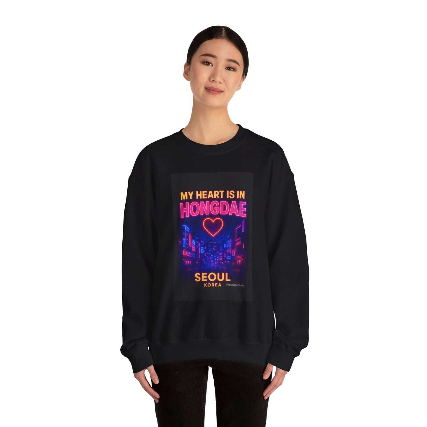 Heart in Hongdae Hoodie, Unisex Crewneck Sweatshirt, Streetwear, Aesthetic Fashion, Seoul Gift, Layering Essential