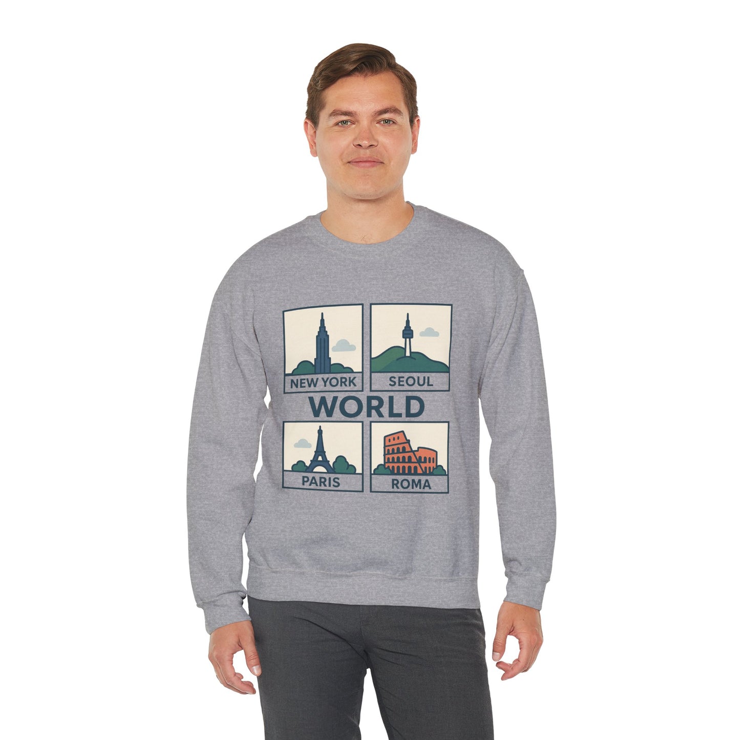 World City Crewneck Sweatshirt, Cozy Travel Sweatshirt, Unisex Souvenir Sweatshirt, New York Seoul Paris Roma Gift, Adventure Sweatshirt