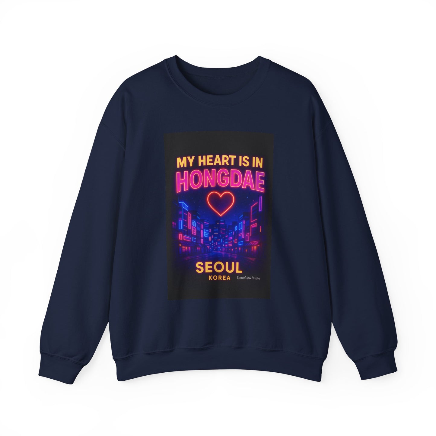 Heart in Hongdae Hoodie, Unisex Crewneck Sweatshirt, Streetwear, Aesthetic Fashion, Seoul Gift, Layering Essential
