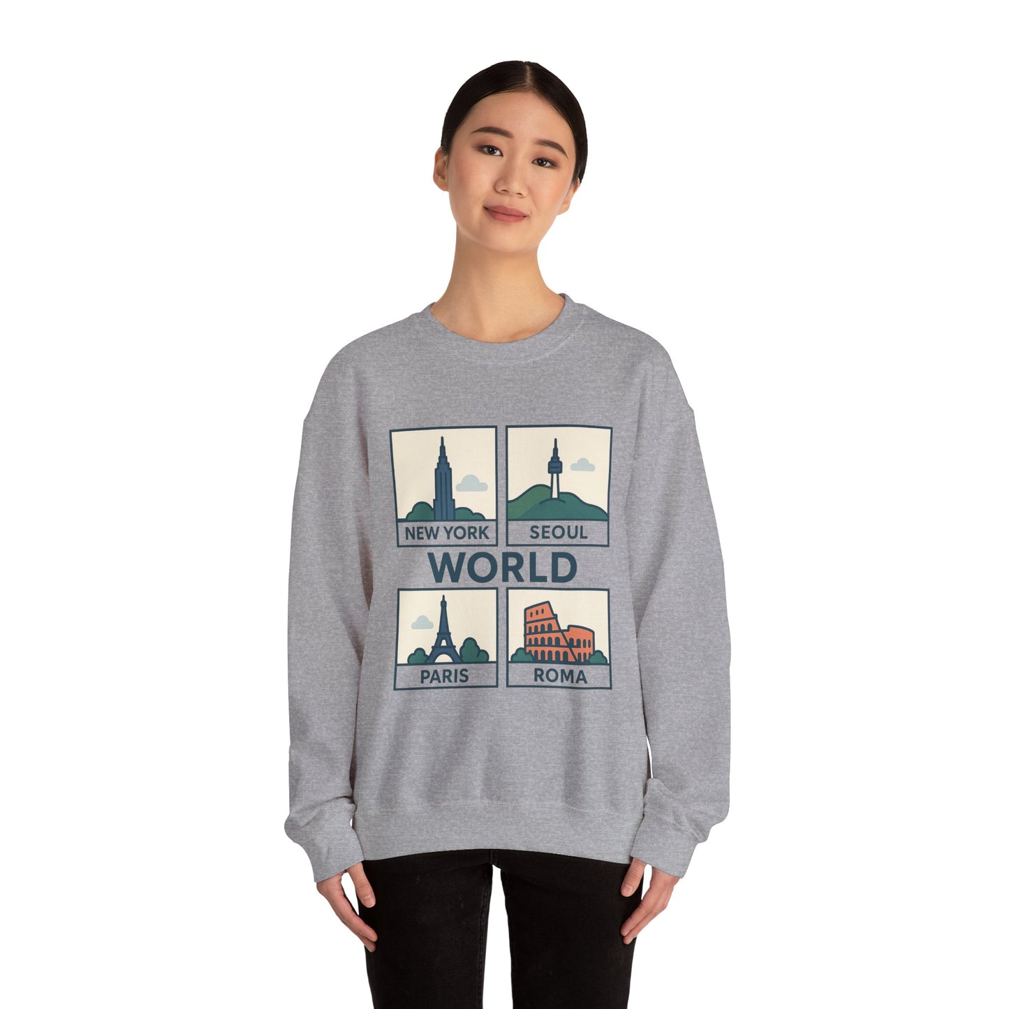 World City Crewneck Sweatshirt, Cozy Travel Sweatshirt, Unisex Souvenir Sweatshirt, New York Seoul Paris Roma Gift, Adventure Sweatshirt