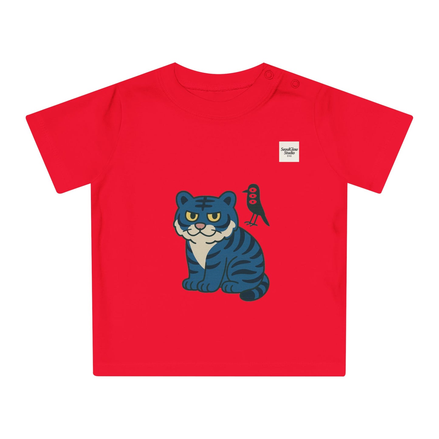 Cute Korean Tiger and Bird Baby T-Shirt, Infant Tee, Toddler Shirt, Animal Lover Gift, Adorable Baby Clothes, Fun Baby Outfit