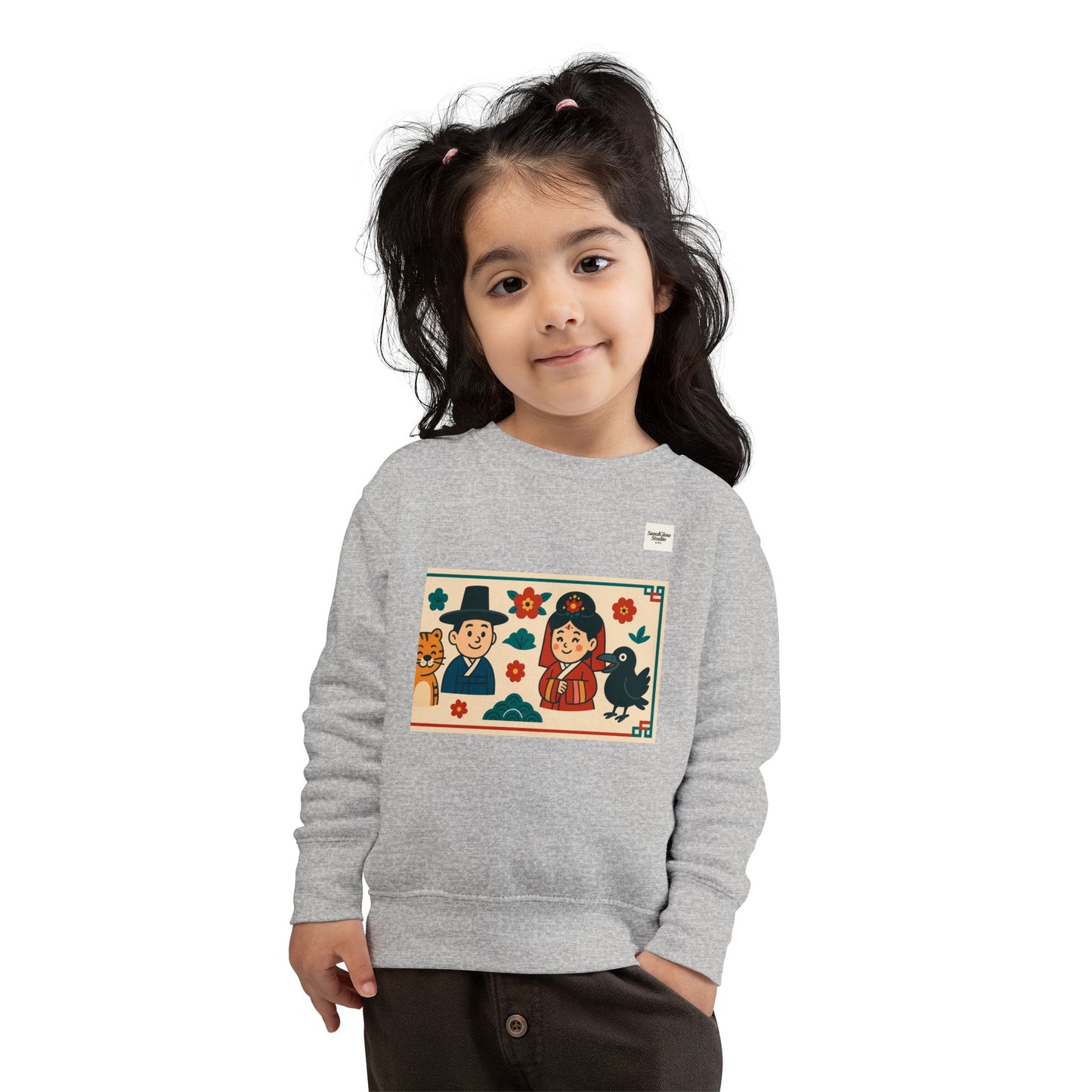 Korean Cultural Charm Toddler Sweatshirt, Kids' Cozy Apparel, Unique Gift for Birthdays, Cute Toddler Clothing, Holiday Outfit