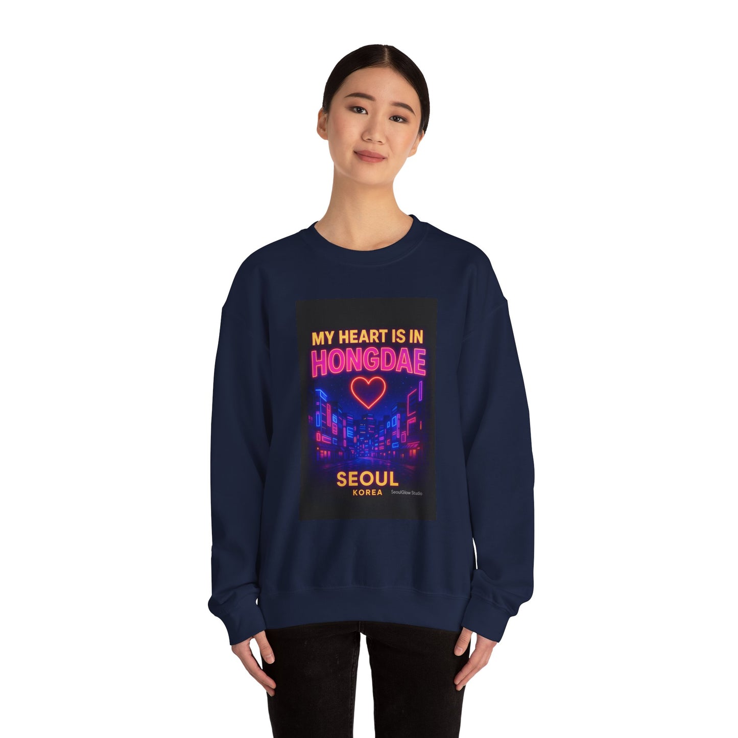 Heart in Hongdae Hoodie, Unisex Crewneck Sweatshirt, Streetwear, Aesthetic Fashion, Seoul Gift, Layering Essential