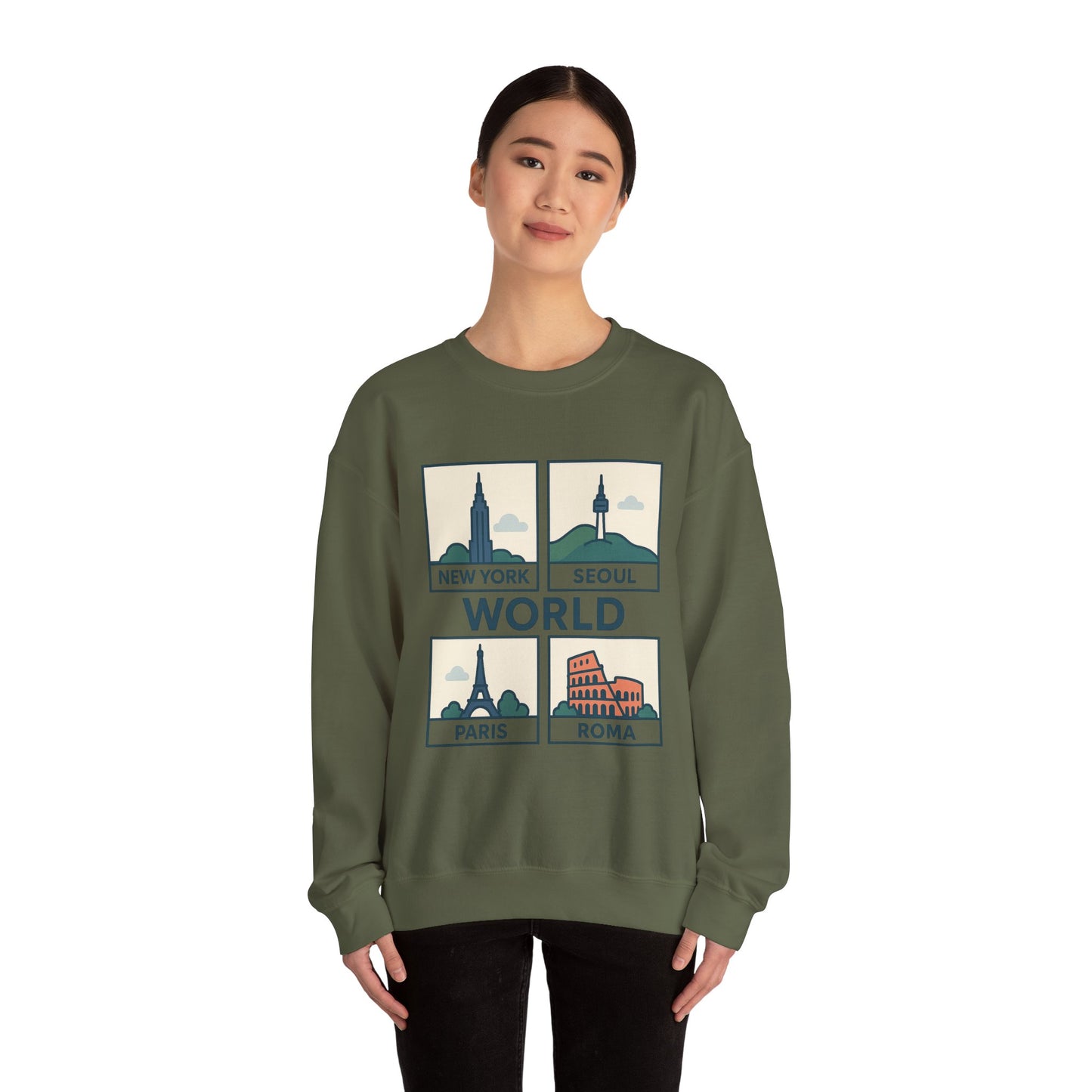 World City Crewneck Sweatshirt, Cozy Travel Sweatshirt, Unisex Souvenir Sweatshirt, New York Seoul Paris Roma Gift, Adventure Sweatshirt