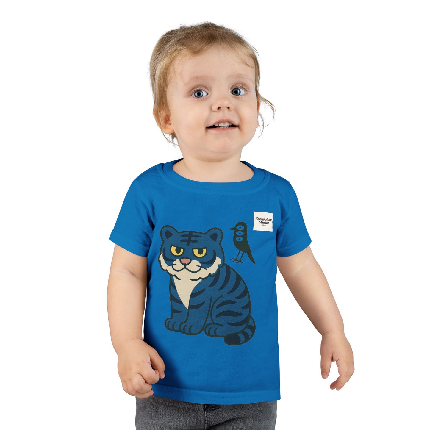 Korean Tiger and Magpie Toddler T-shirt, Kids Animal Tee, Gift for Toddlers, Birthday Shirt, Playful Graphic Tee