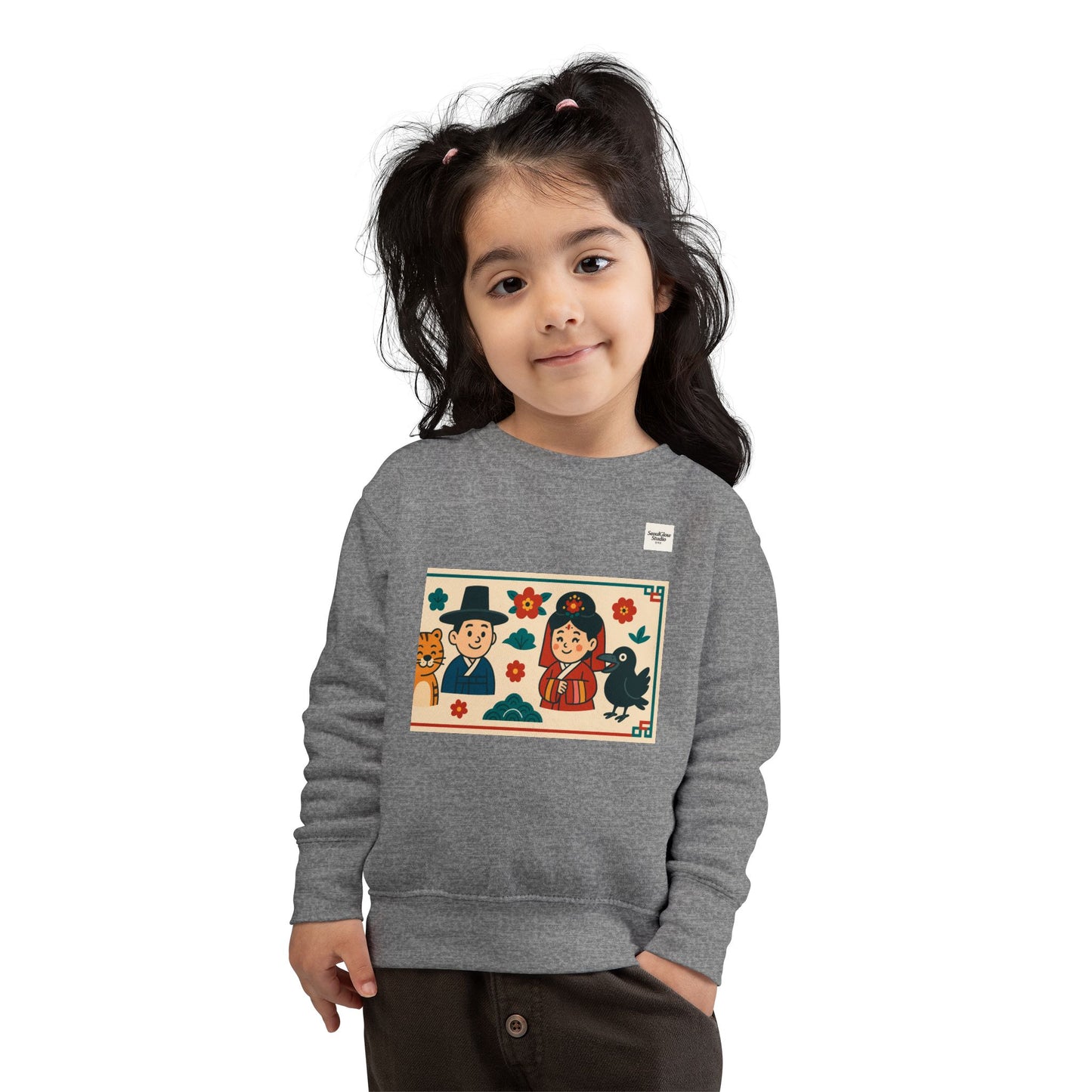 Korean Cultural Charm Toddler Sweatshirt, Kids' Cozy Apparel, Unique Gift for Birthdays, Cute Toddler Clothing, Holiday Outfit