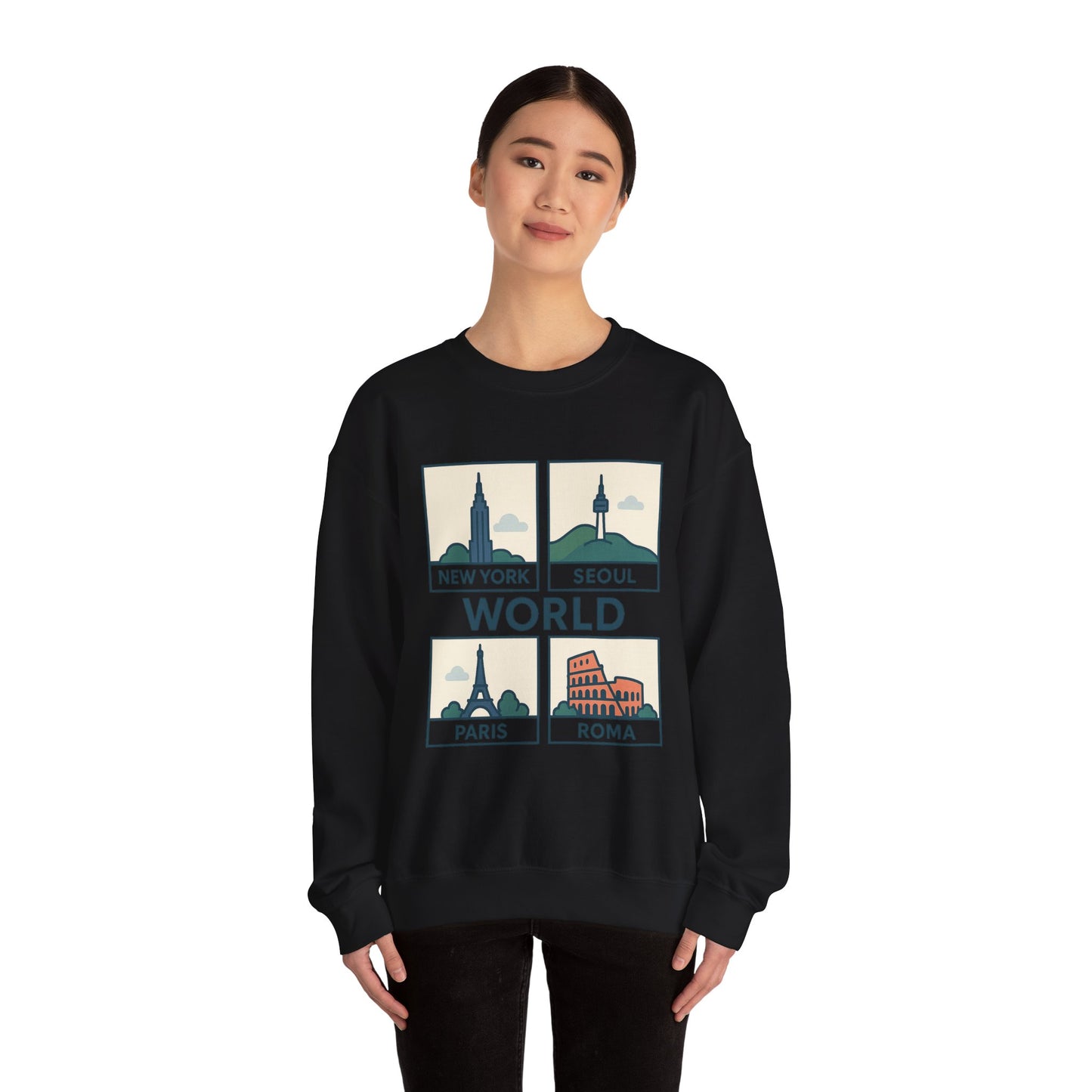 World City Crewneck Sweatshirt, Cozy Travel Sweatshirt, Unisex Souvenir Sweatshirt, New York Seoul Paris Roma Gift, Adventure Sweatshirt