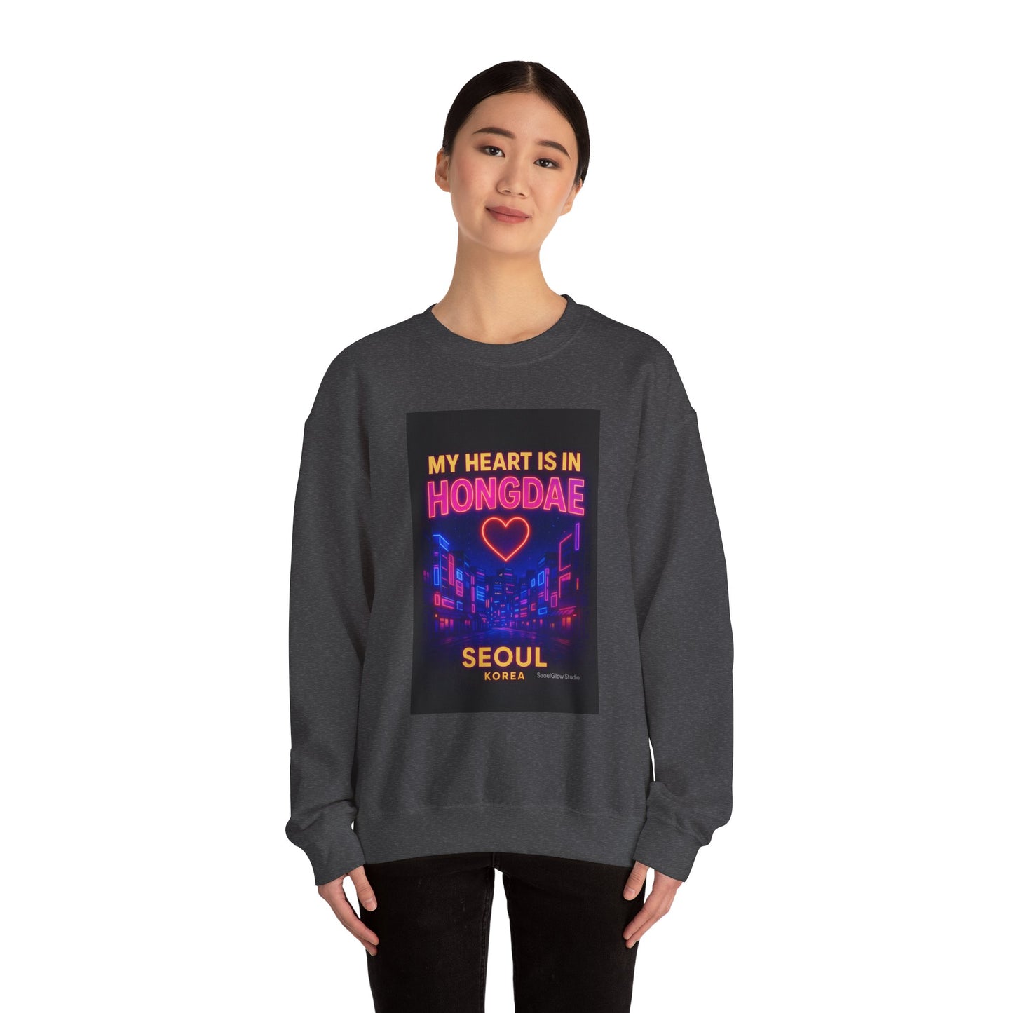 Heart in Hongdae Hoodie, Unisex Crewneck Sweatshirt, Streetwear, Aesthetic Fashion, Seoul Gift, Layering Essential